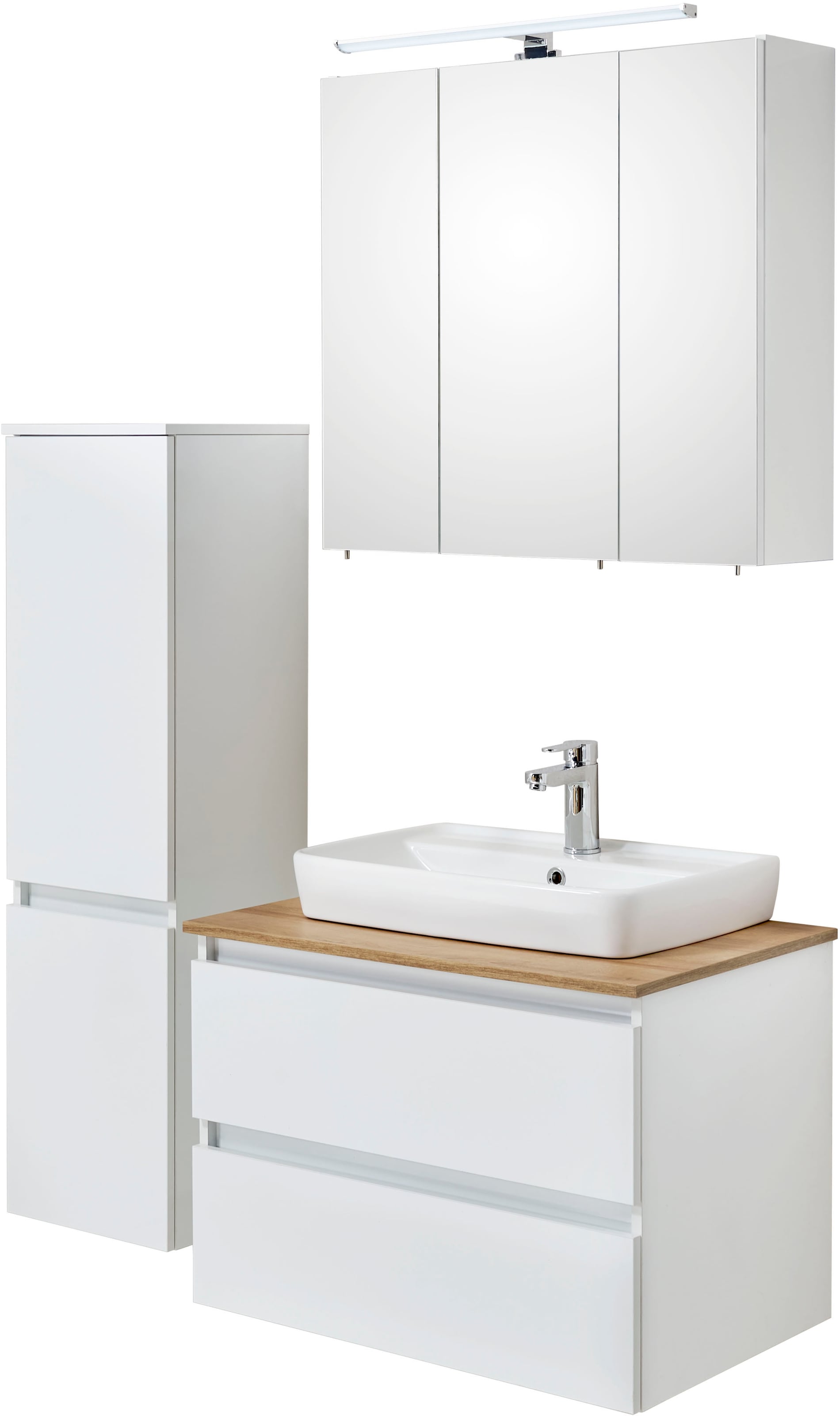 Saphir Badmöbel-Set »Quickset 360 3-teilig, Keramik-Aufsatzbecken mit LED-Spiegelschrank« 5 Stk. tlg.