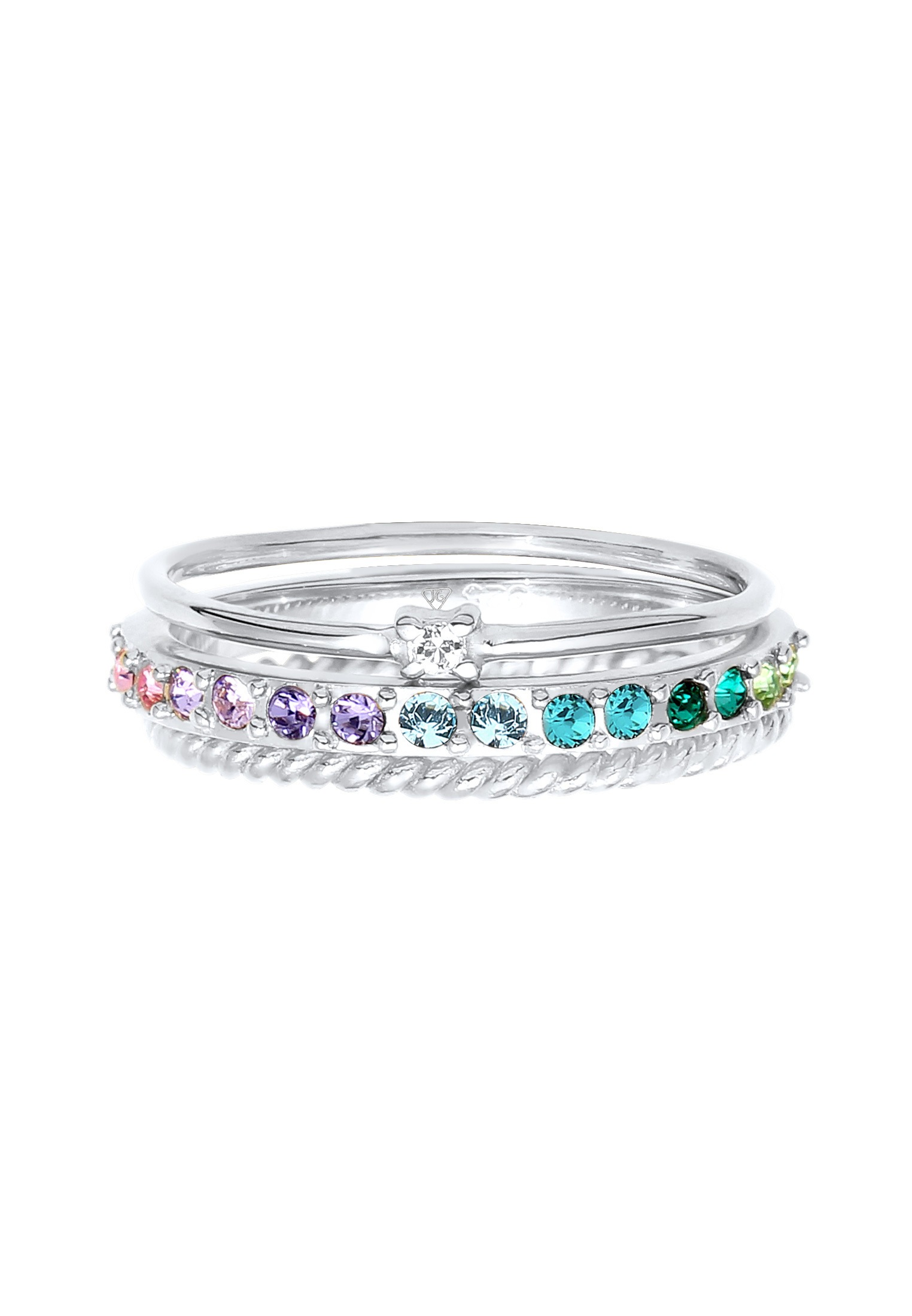 Elli Ring-Set »Ring Kristalle Farbig Regenbogen Set (3 tlg) 925 Silber«