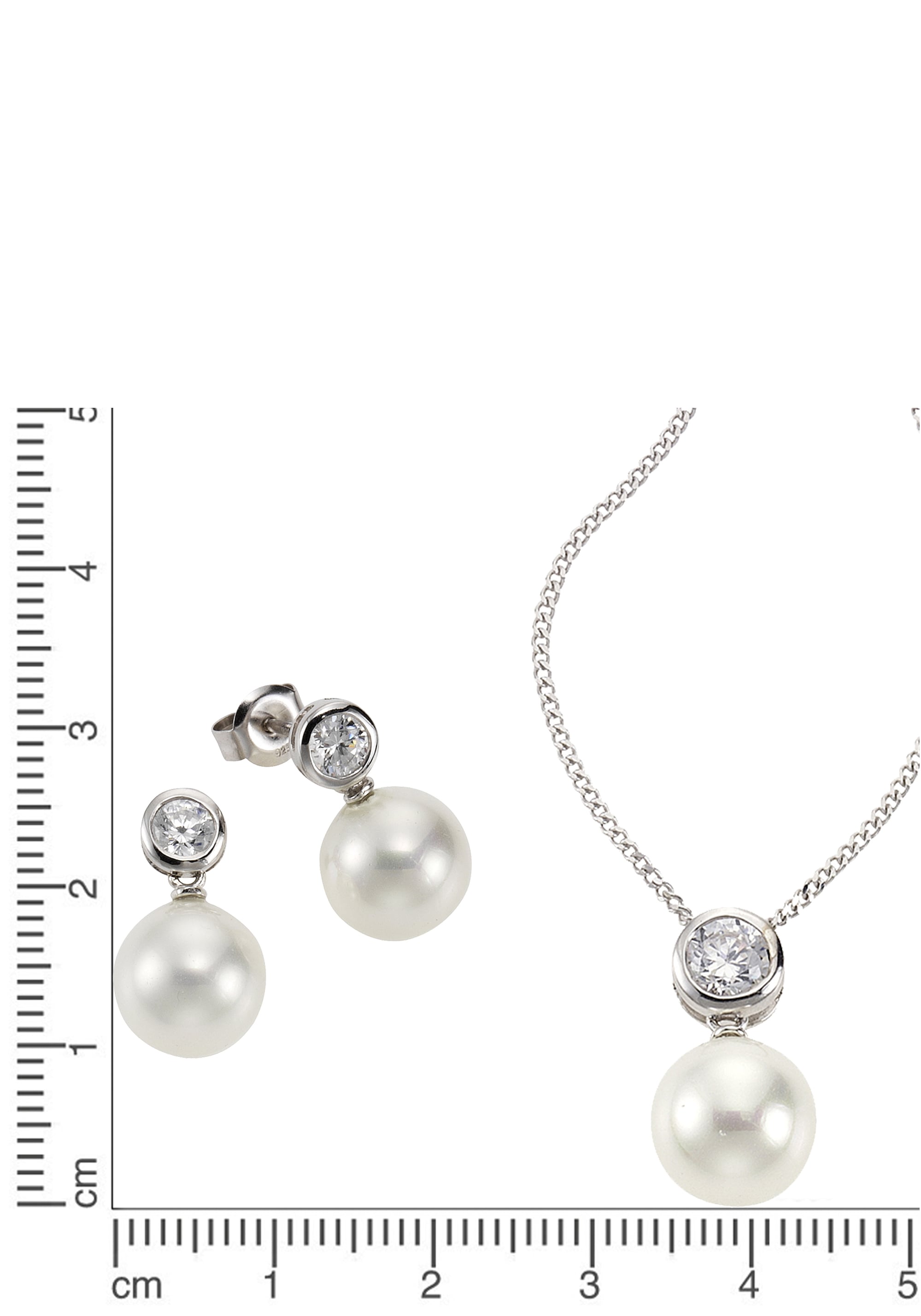 Firetti Ohrring und Ketten Set »Multipack Schmuck Geschenk Silber 925 Halskette Ohrstecker Perlschmuck« (Set, 4 Stk. tlg.)  mit Zirkonia (synth.) - mit Muschelkernperlen