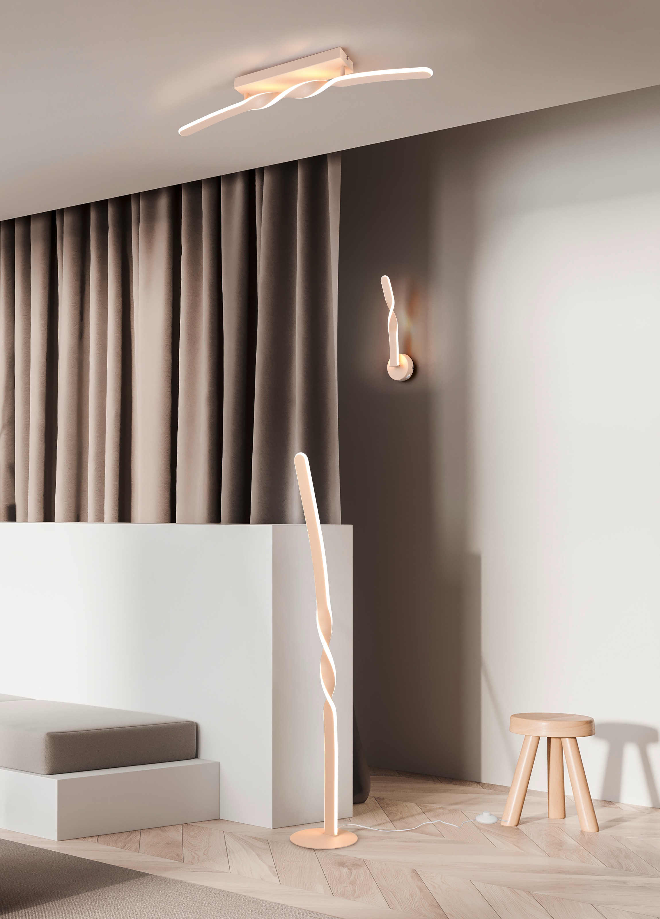 REALITY Leuchten LED Wandleuchte »GINKO, LED Wandlampe mit Schalter, 11W 1250 Lumen 3000K warmweiß« LED-Board 1 Stk. Warmweiß On/Off Kippschalter, elegant geschwungene LED Elemente Höhe 45,5cm