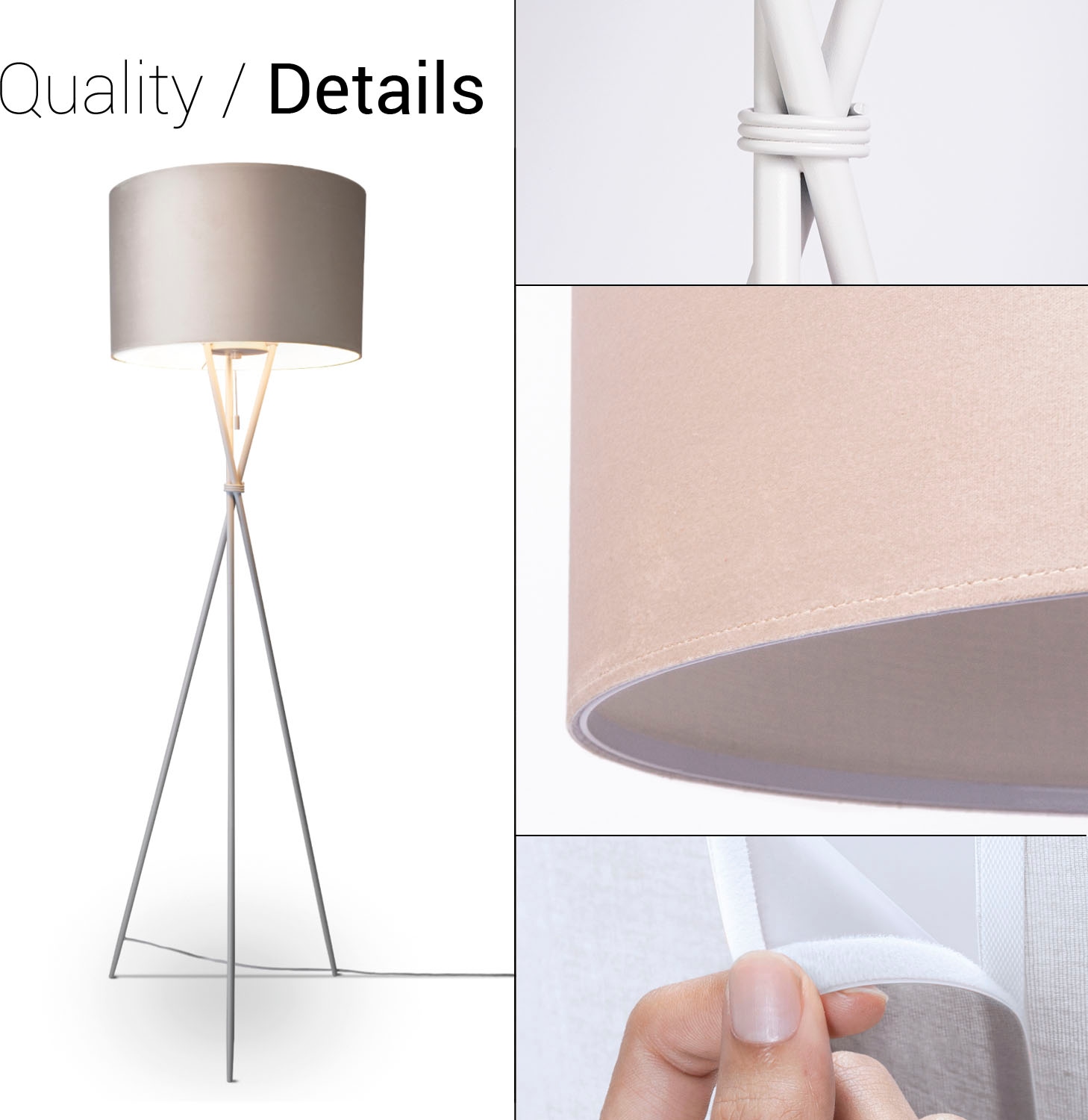 Paco Home Stehlampe »Kate uni Color«, Leuchtmittel E27 | ohne Leuchtmittel, Wohnzimmer Dreibein Standleuchte Velour Höhe 177,5cm Filigran E27