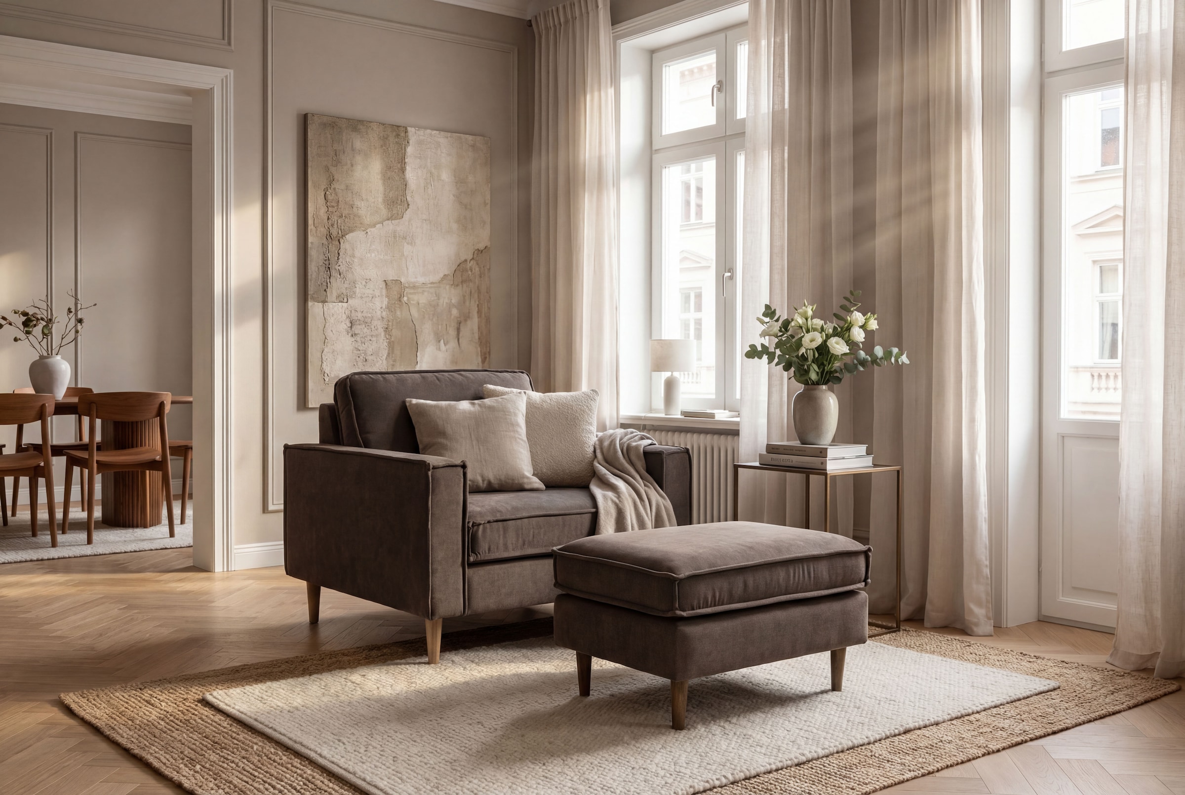 Home affaire Loveseat »Pinto Skandi 105 cm, Chenille, Struktur« mit Keder, Massivholzfüße Eiche geräuchert