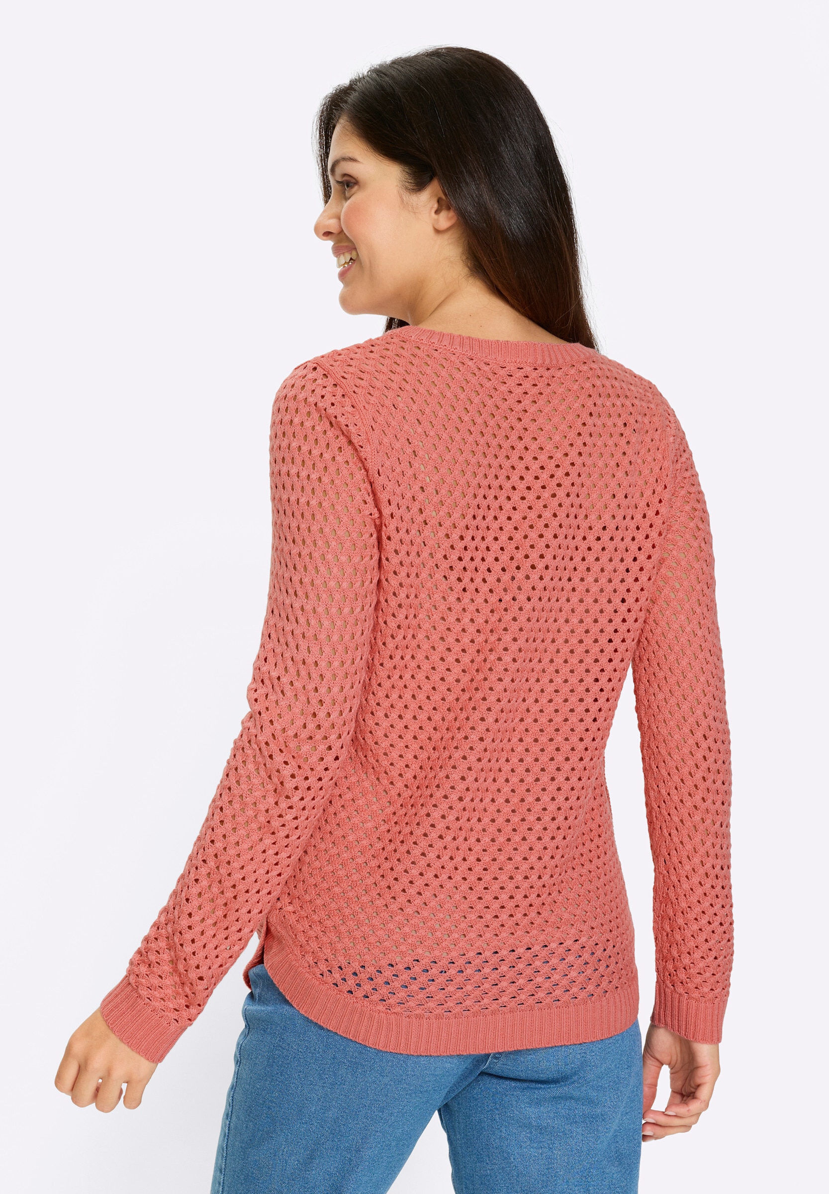 Sieh an! Strickpullover »Ajour-Pullover Ajourpullover mit Zierknöpfen am Saum«