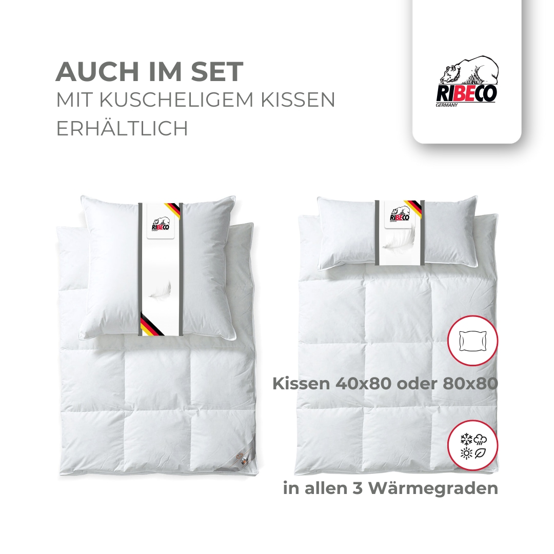 RIBECO Federbettdecke »Laram, Bettdecken für Sommer oder Winter, Made in Germany«, normal, Füllung 90% Federn, 10% Daunen, Bezug Baumwolle, (1 St.), Super Preis-Leistung, Bettdecke 135x200 cm oder 155x220 cm, Decke