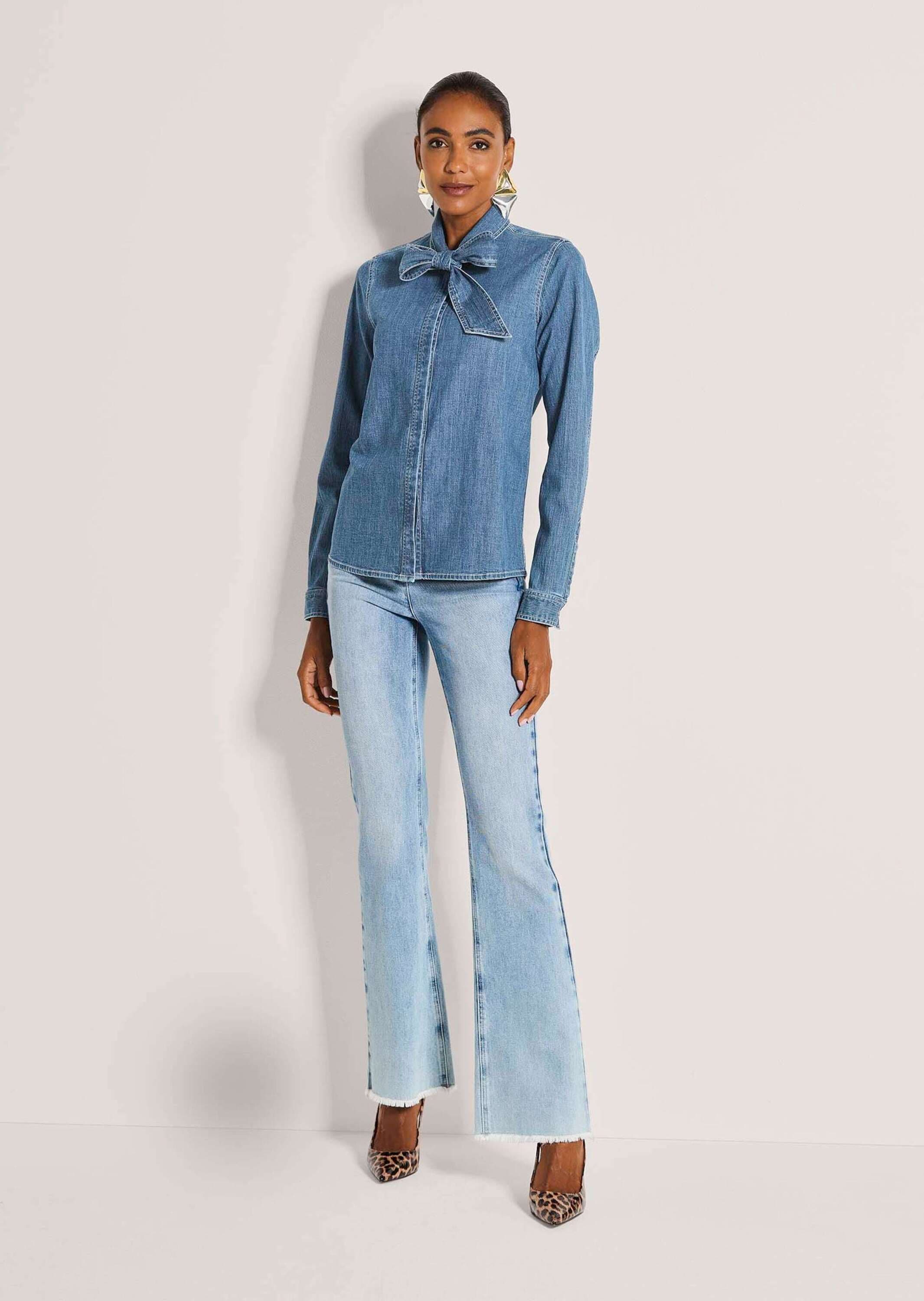 MADELEINE Langarmbluse »Jeansbluse Schlupfbluse mit Schluppe« Hemdkragen mit angschnittener Schluppe