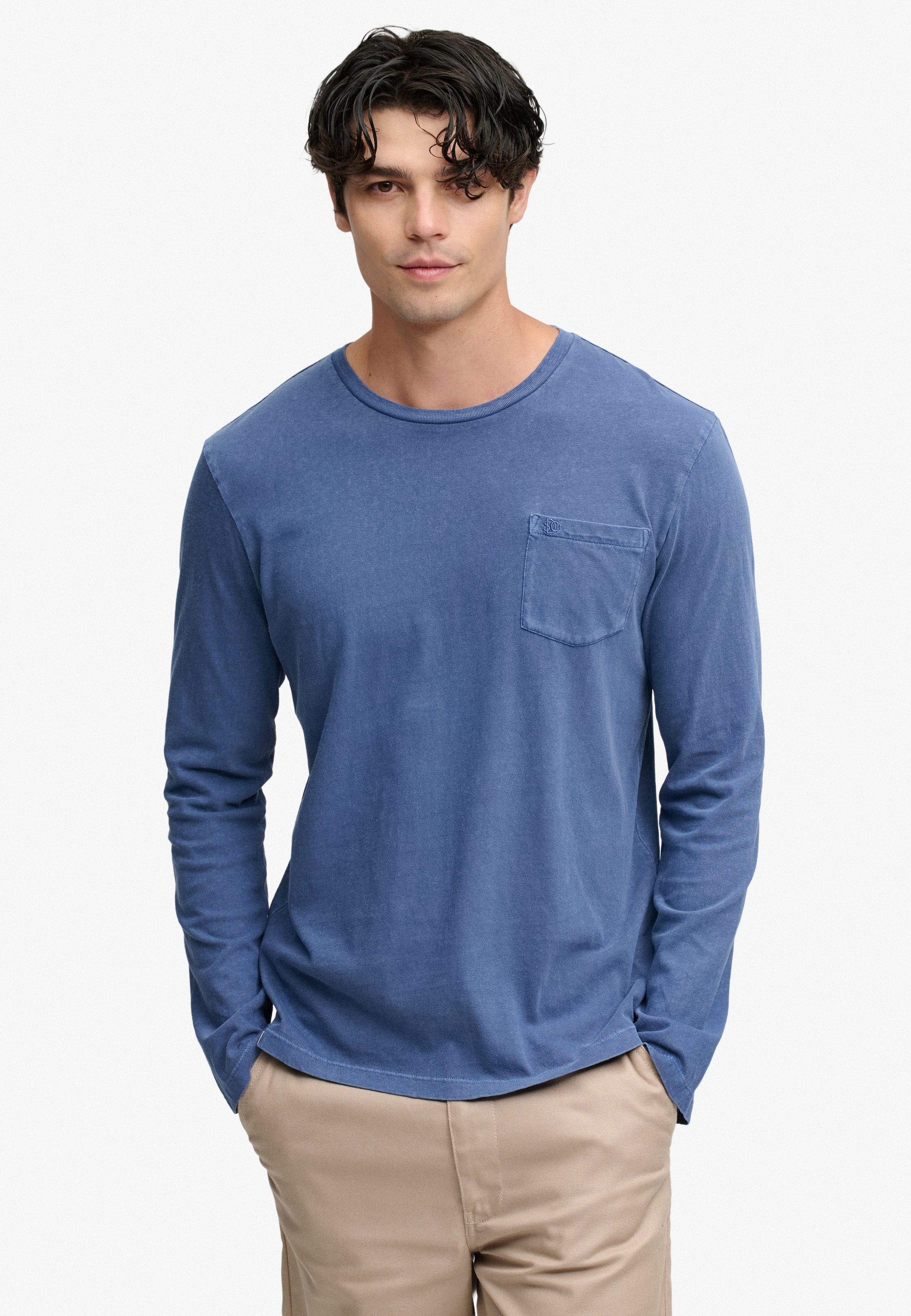 Superdry Langarmshirt »COTTON LINEN L/S POCKET TOP« aus Baumwolle und Leinen, Relaxed Fit, mit Rundhalsausschnitt