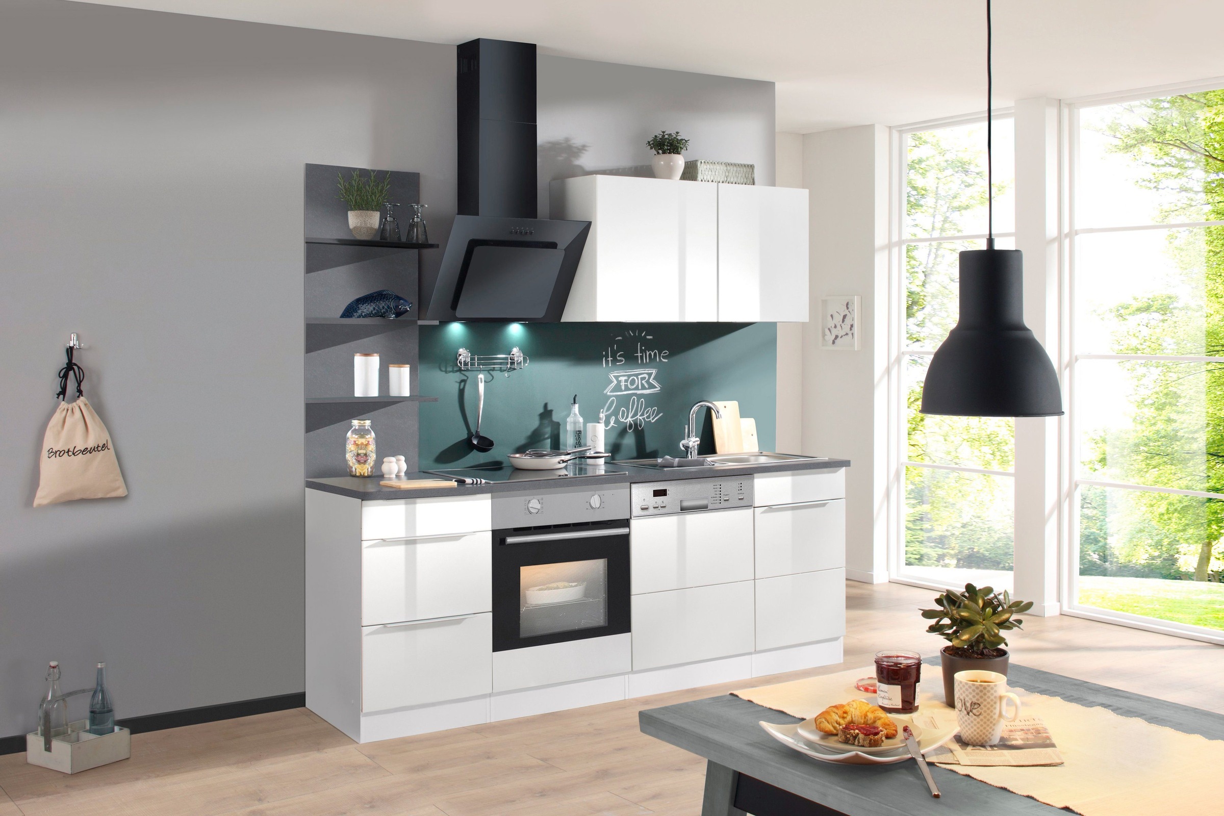 KOCHSTATION Küchenzeile »KS-Brindisi«, Breite 220 cm, wahlweise mit E-Geräten, mit MDF-Fronten und Regal