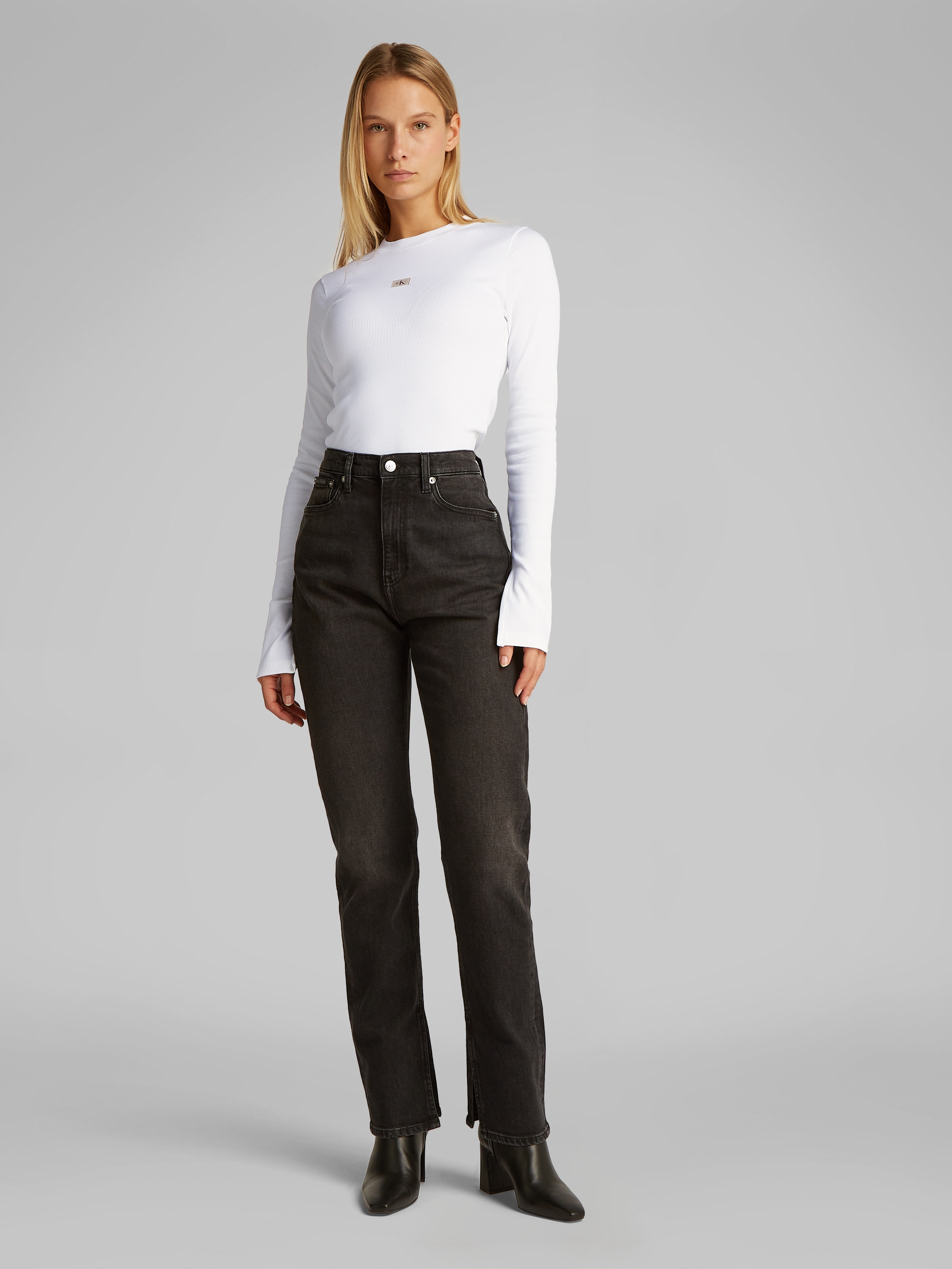 Calvin Klein Jeans Longtop »WOVEN LABEL RIB LS TOP«, mit Logodruck