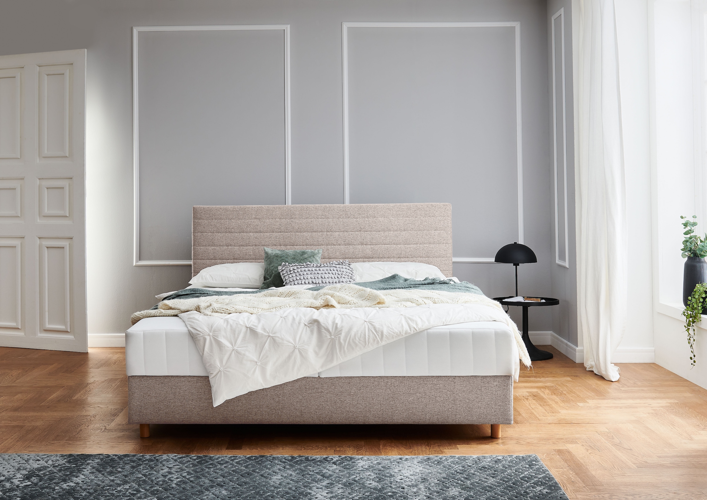 ATLANTIC home collection, »Josie« mit Taschen-Federkernmatratze und Bettkasten, taupe, Liegefläche Länge Breite: 200 cm x 180 cm - Feinstruktur weich
