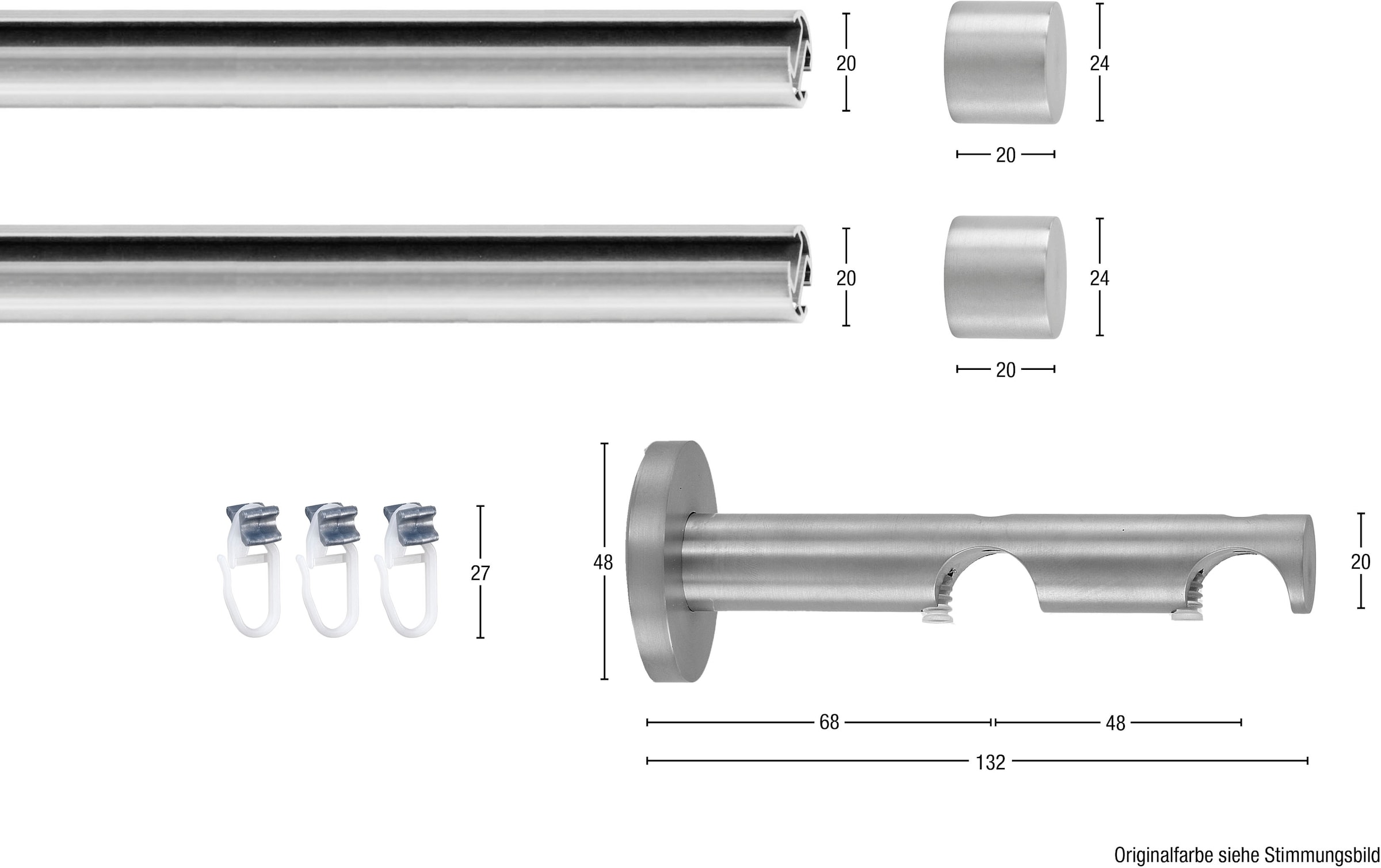 GARESA Gardinenstange »EASY«, 2 läufig-läufig, Wunschmaßlänge, Vorhanggarnitur-Innenlauf, verlängerbar, Wandmontage, Kappe, Aluminium