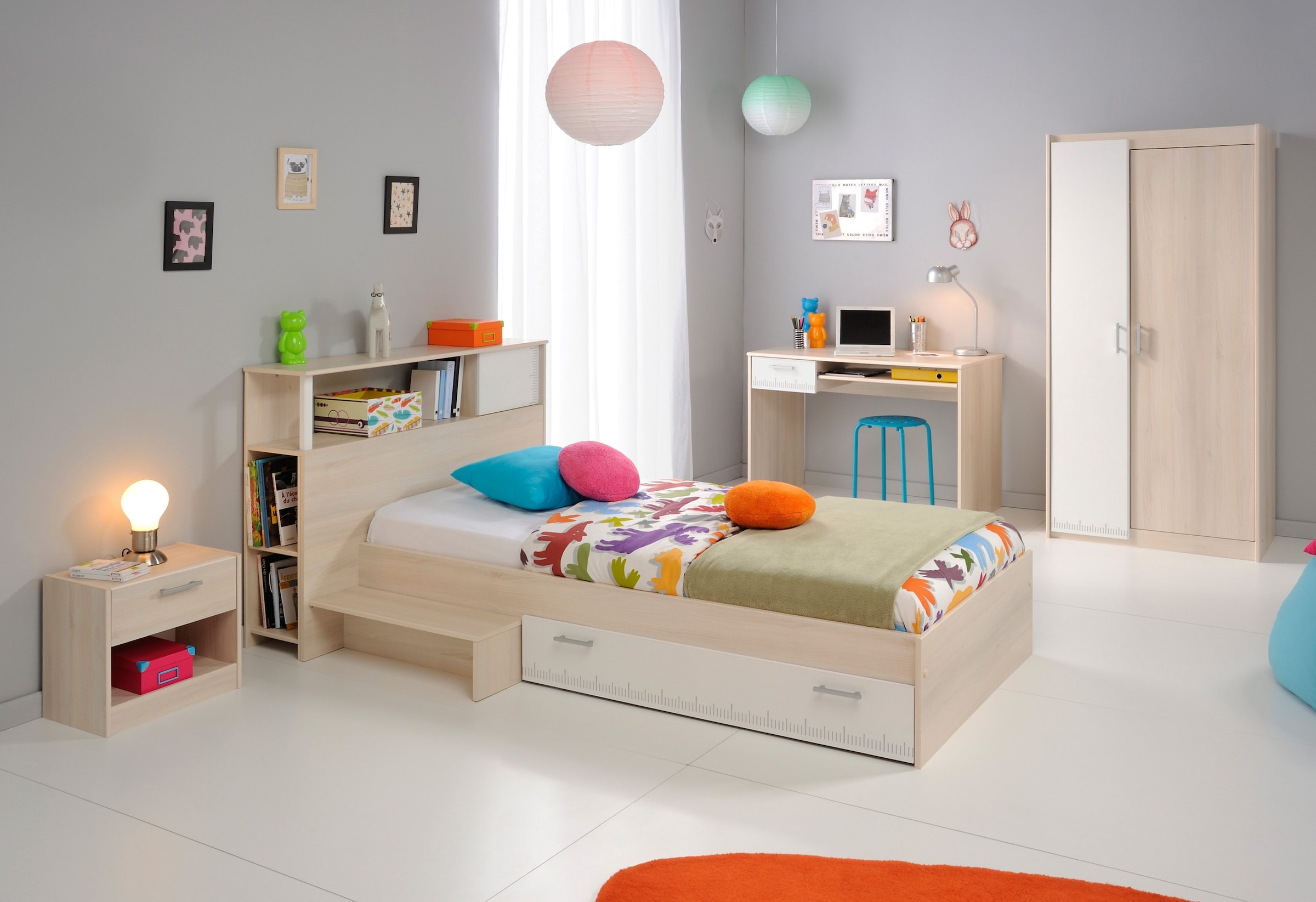 Parisot Jugendzimmer-Set »Charly«, (Set, 6 St., Schrank, Bett, Regal, Nachttisch, Schreibtisch)