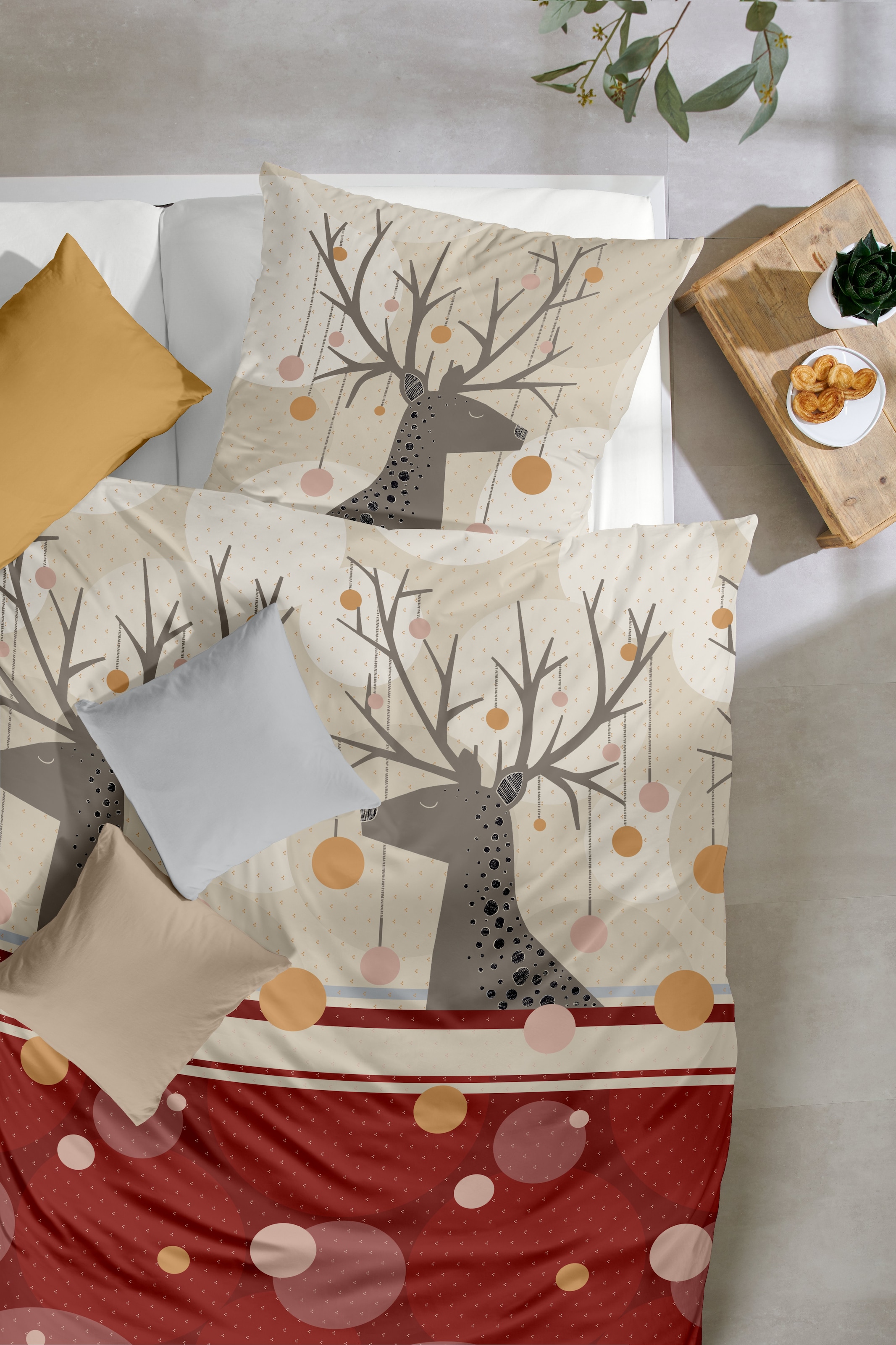 Primera Bettwäsche »Feinbiber-Bettwäsche Rudolph« 2 Stk. tlg. mit niedlichem Rentier-Motiv