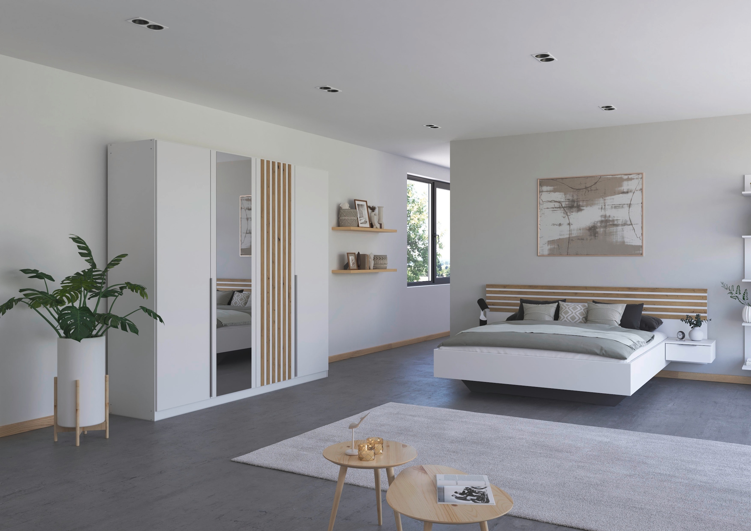 rauch Schlafzimmer-Set »Komplettzimmer Komplettschlafzimmer Komplett Set LAMELLA« Set, Schrank 226cm Bett 160/180cm in 3 Ausstattungen BASIC/CLASSIC/PREMIUM, 4 tlg. tlg.