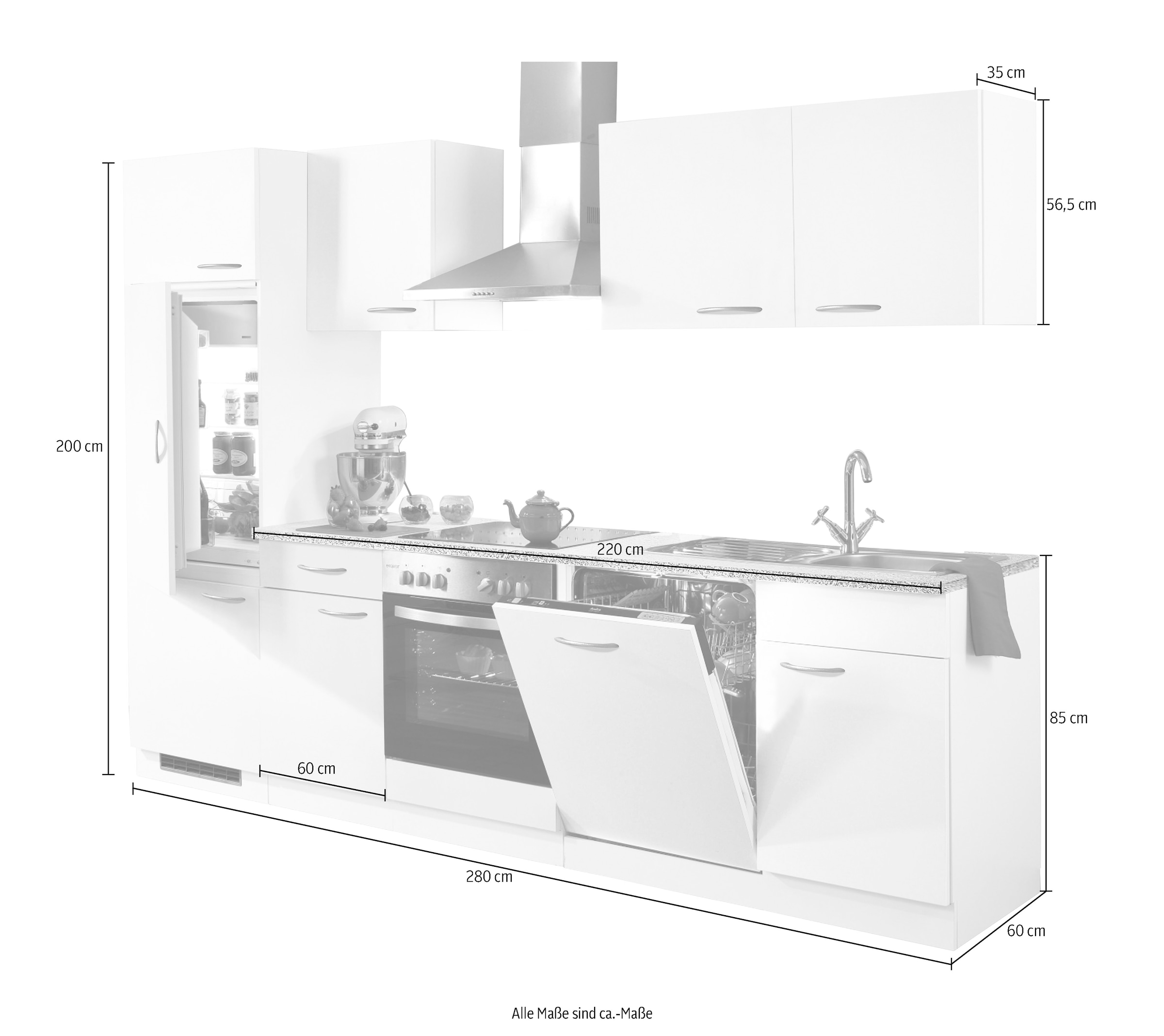 wiho Küchen inkl. Geschirrspüler, 280 auf Breite cm Raten »Kiel«, bestellen Küchenzeile mit E-Geräten