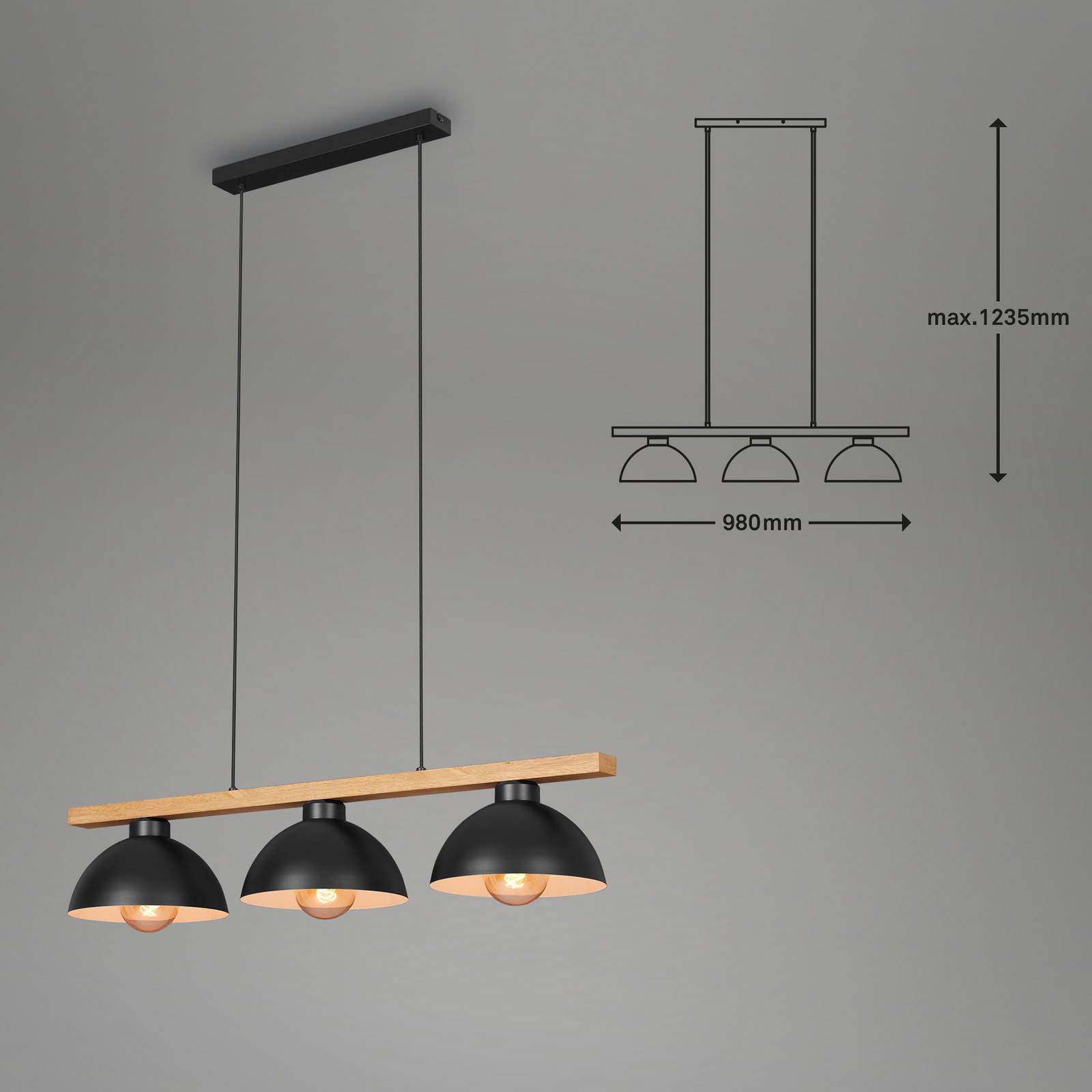 Briloner Leuchten Pendelleuchte »4046035 POLA«, Leuchtmittel E27 | ohne Leuchtmittel, 3-flammig, Holz, Hängeleuchte, max. 40 W, exkl. E27