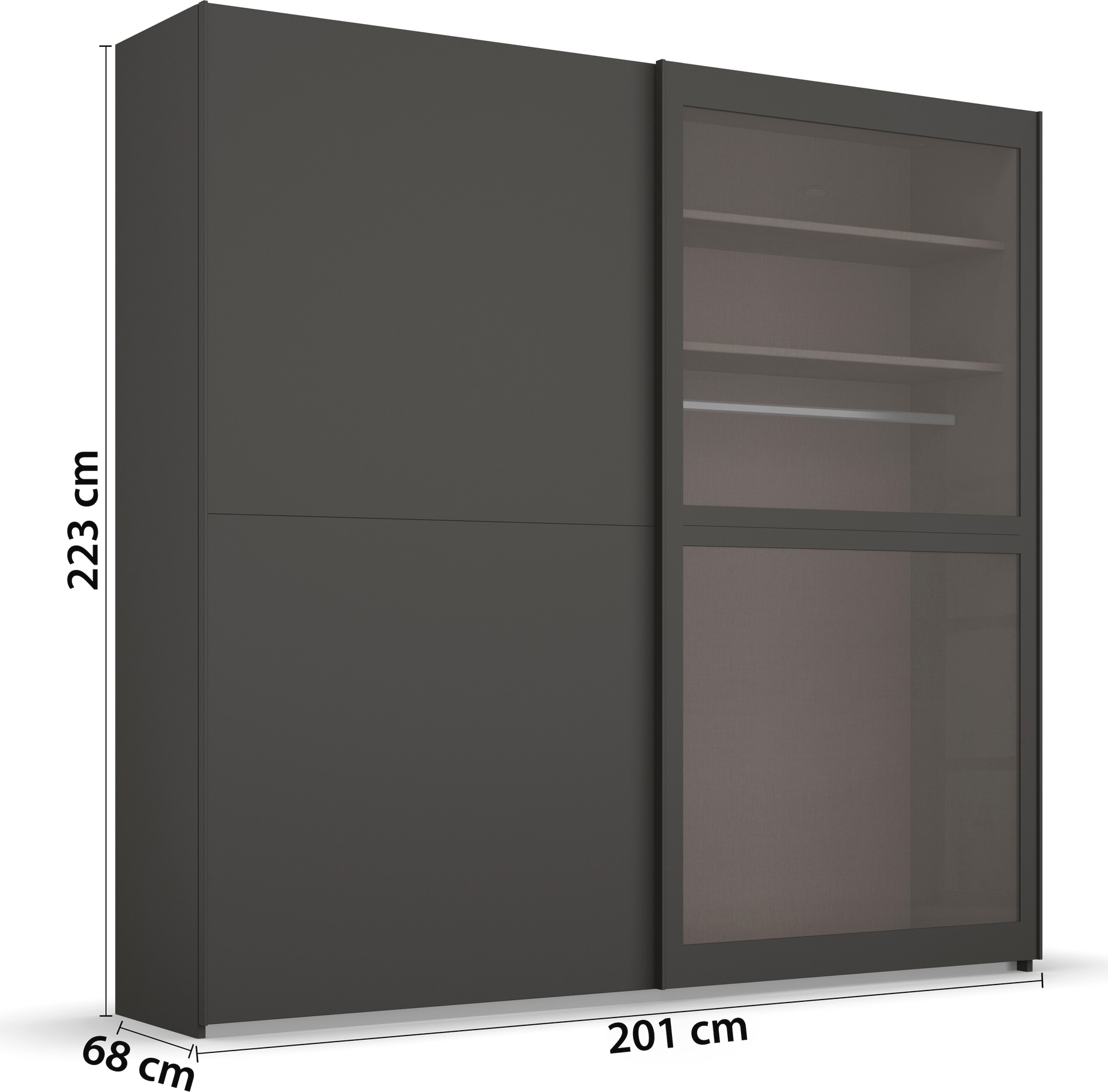 rauch Schwebetürenschrank »Kleiderschrank Schrank Garderobe Schlafzimmerschrank LUMIS«, (inkl. umfangreichem Zubehör), mit Glasrahmentüren aus transparentem Grauglas MADE IN GERMANY