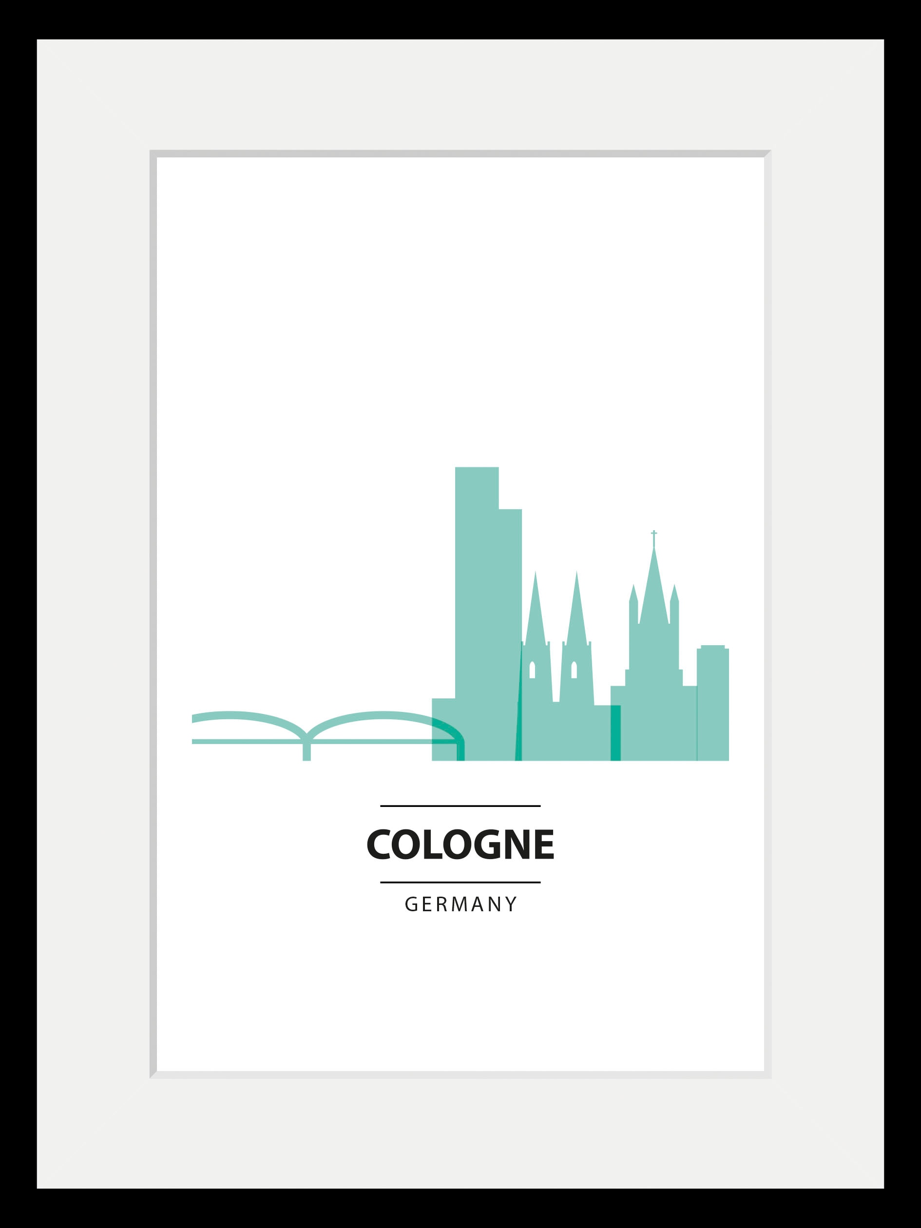 queence Bild »Cologne Color Splash«, Städte-Stadt-Deutschland-Köln-Kirche-Gebäude-Schriftzug, (1 St.), HD Premium Poster-Druck inkl. Holzrahmen