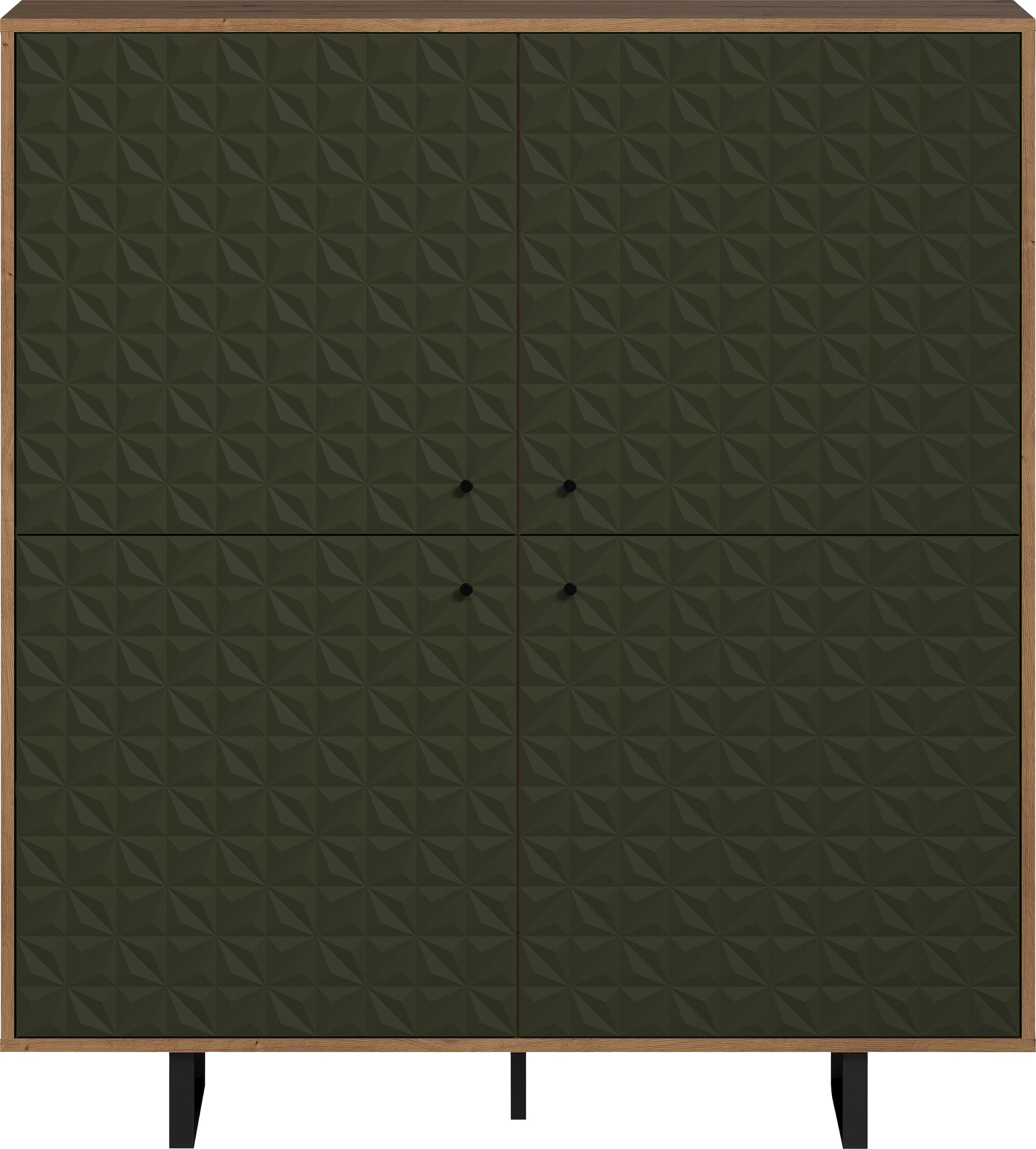 PLACES OF STYLE Highboard »Ferretti« Sideboard mit besonderer Fräsung - Füße und Griffe aus Metall