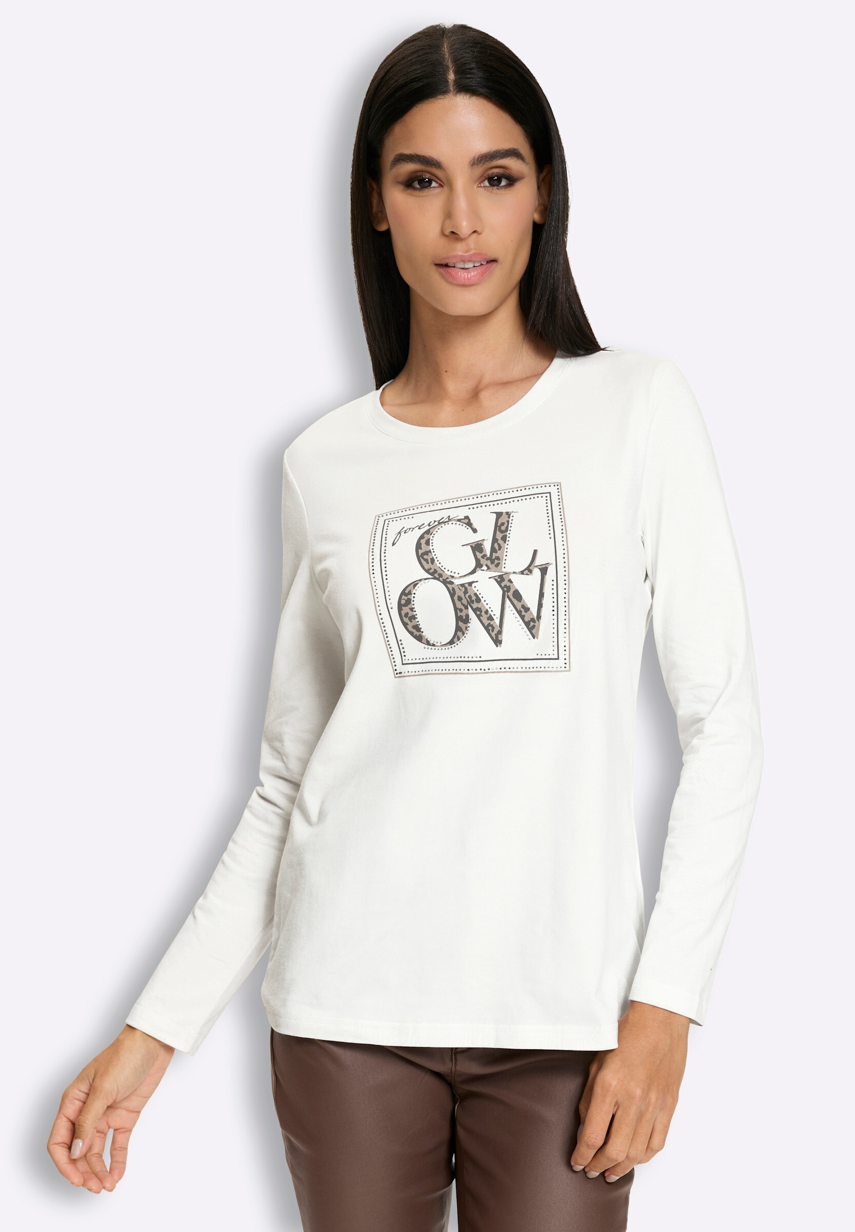 heine T-Shirt »Langarm-Shirt Print-Shirt mit Glitzersteinen«
