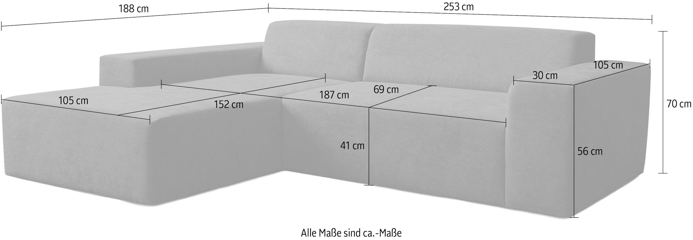 WERK2 Ecksofa »Zeus-L modern & zeitlos, Breite 253 cm, bequemes Sofa« moderne Optik mit abgerundeten Kanten