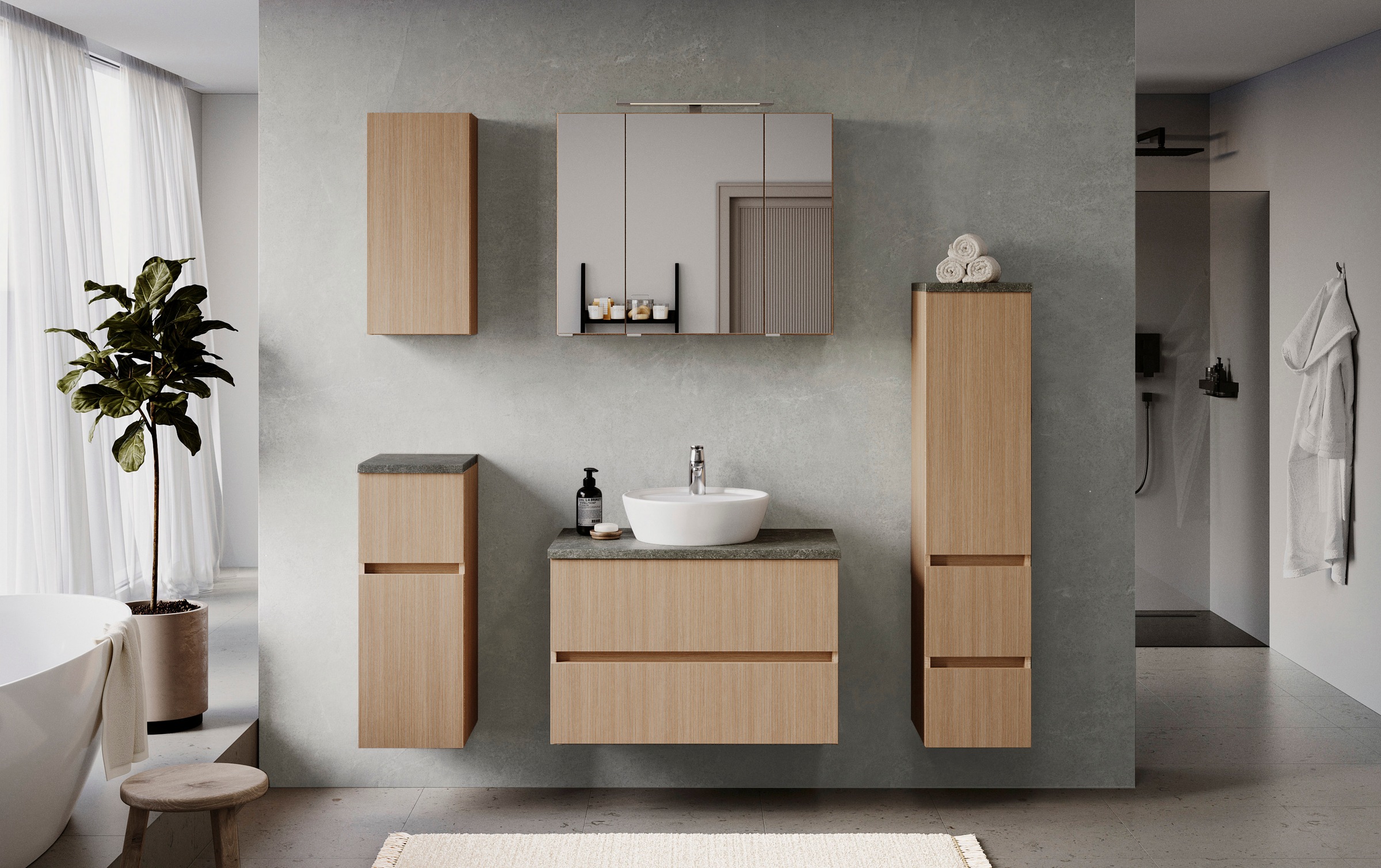 welltime Badmöbel-Set »Eixo«, Set 110 cm breit, Badmöbel mit LED-Beleuchtung