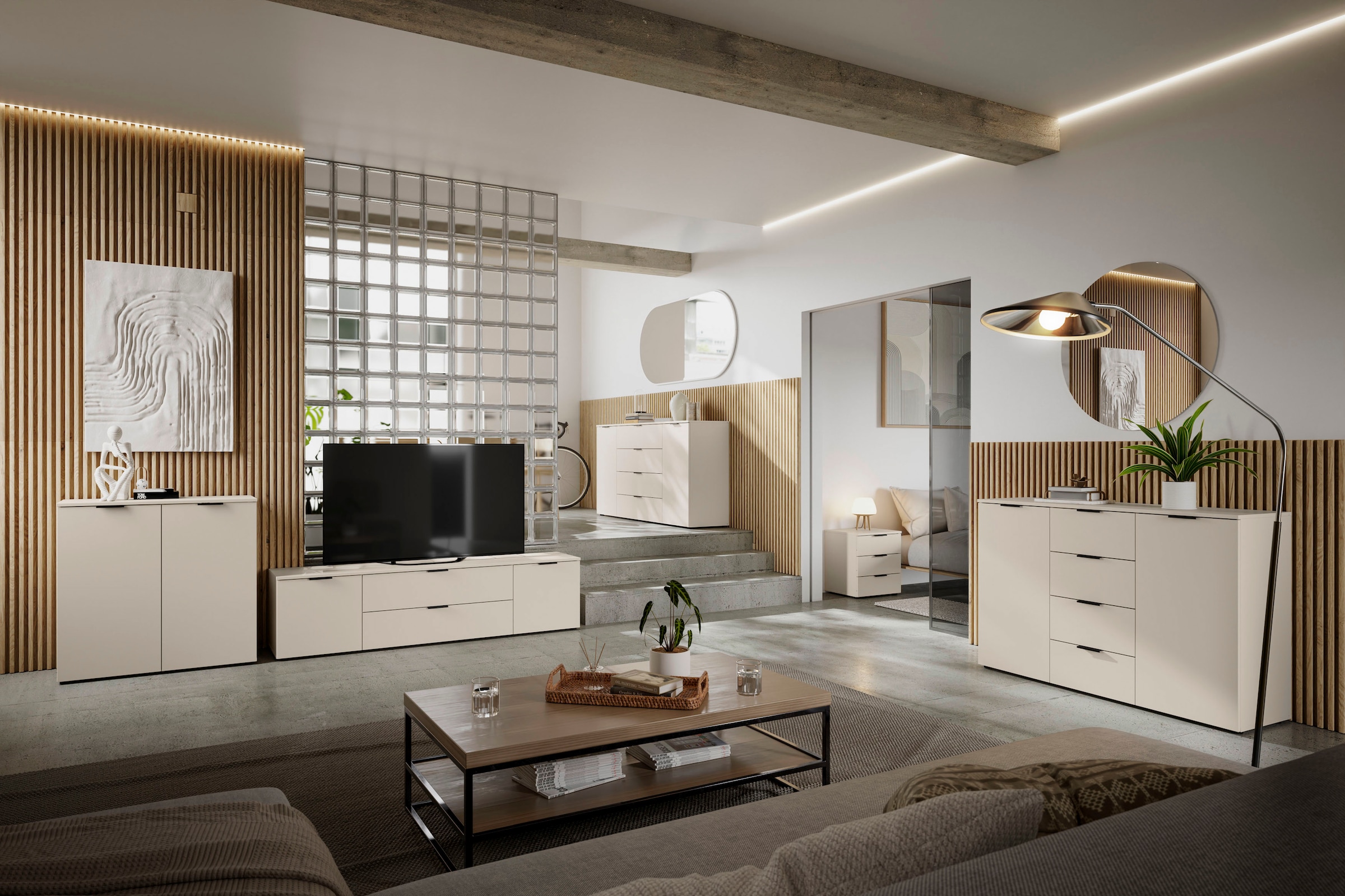 HBZ Sideboard »Linz Kommode, BxHxT 135x90x40cm« 1 Stk. tlg. Breite 135cm,Lip-Griff, Melaminbeschichtung