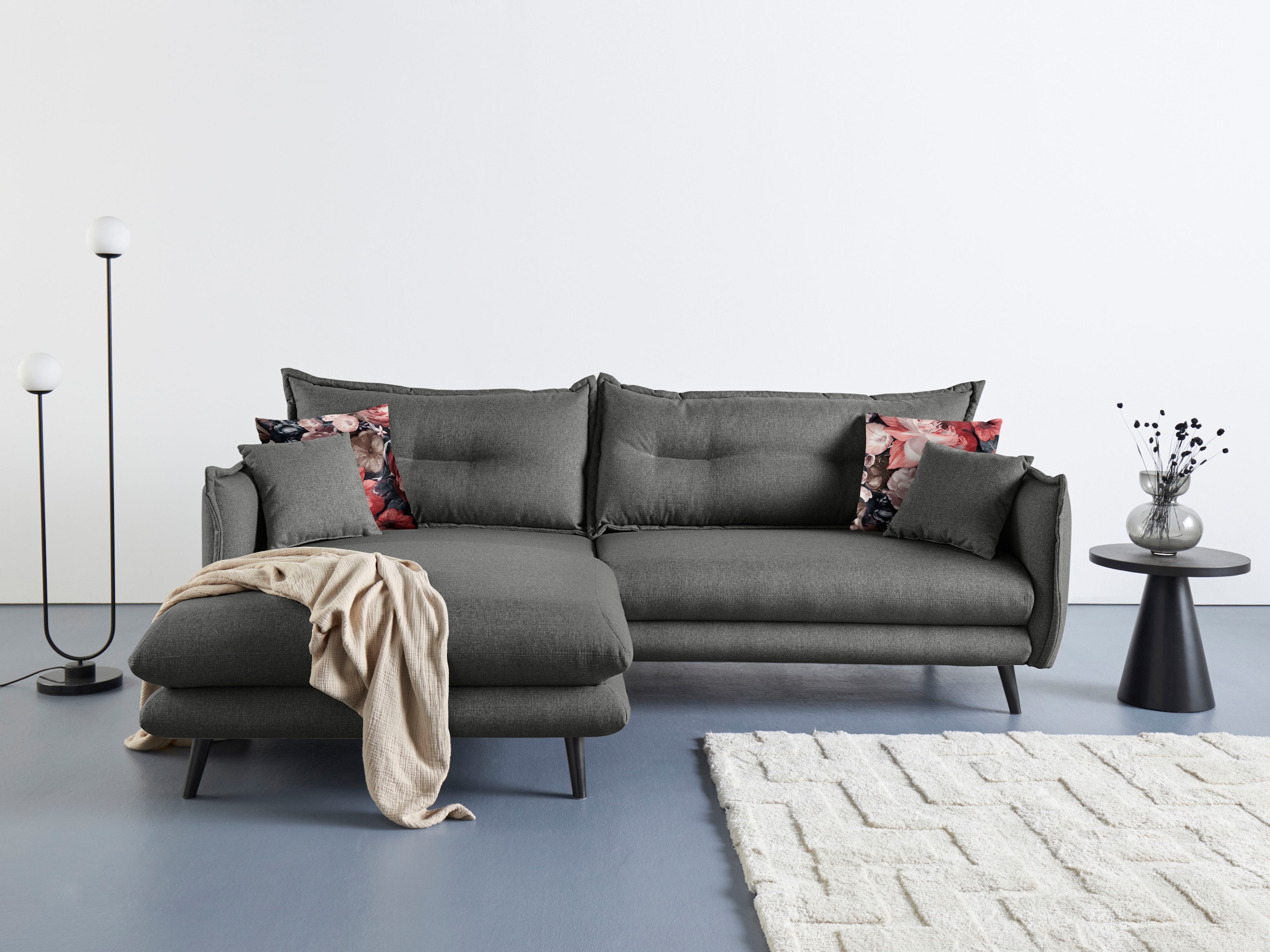 Home affaire Ecksofa »Lazio modern und bequem, schmale Armlehnen, tolle Detailverarbeitung« zwei verschiedene Fußfarben wählbar