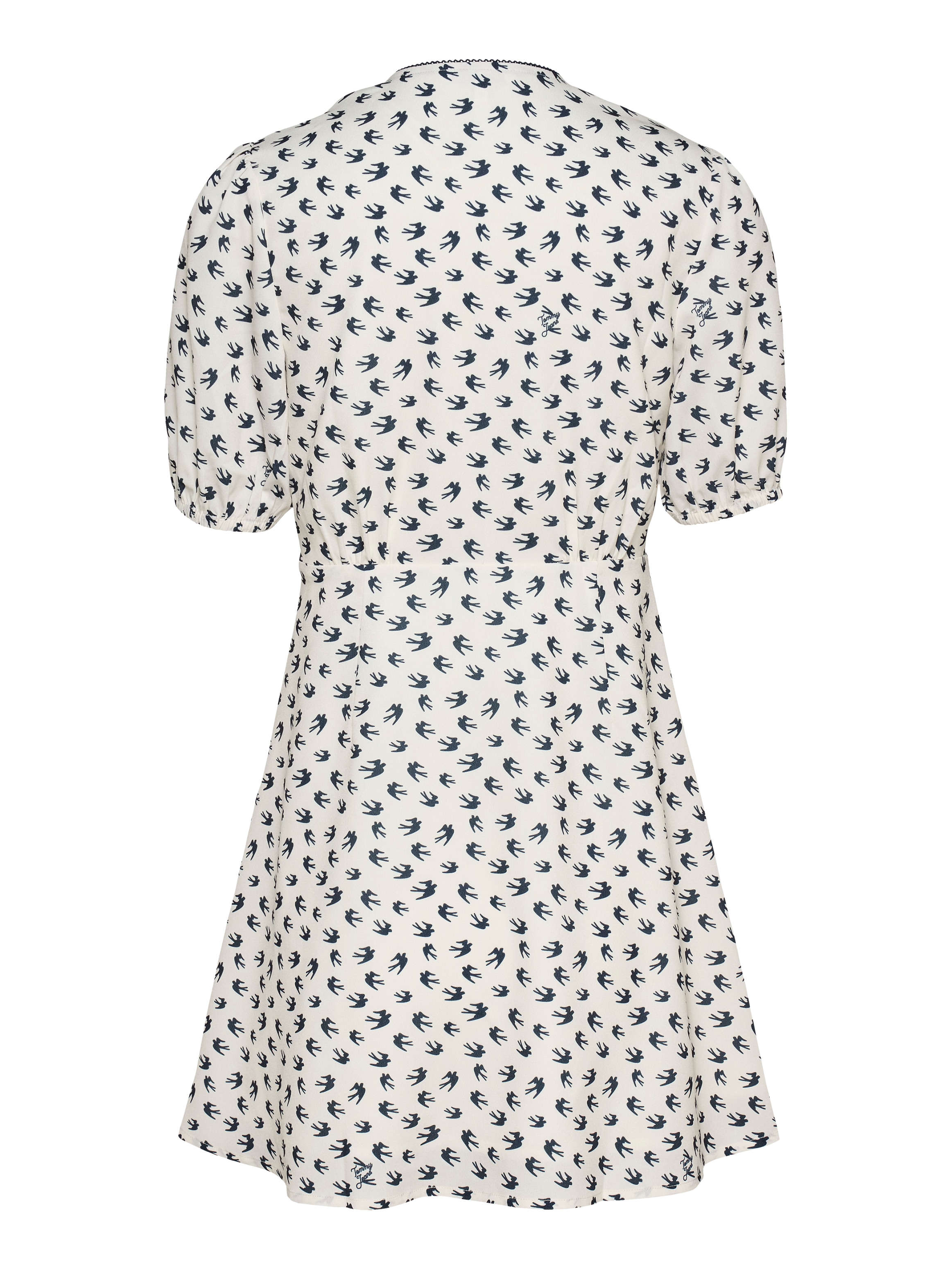 Tommy Jeans Minikleid »TJW SS CREPE MINI DRESS«, mit Schleifendetail, Vogelmuster