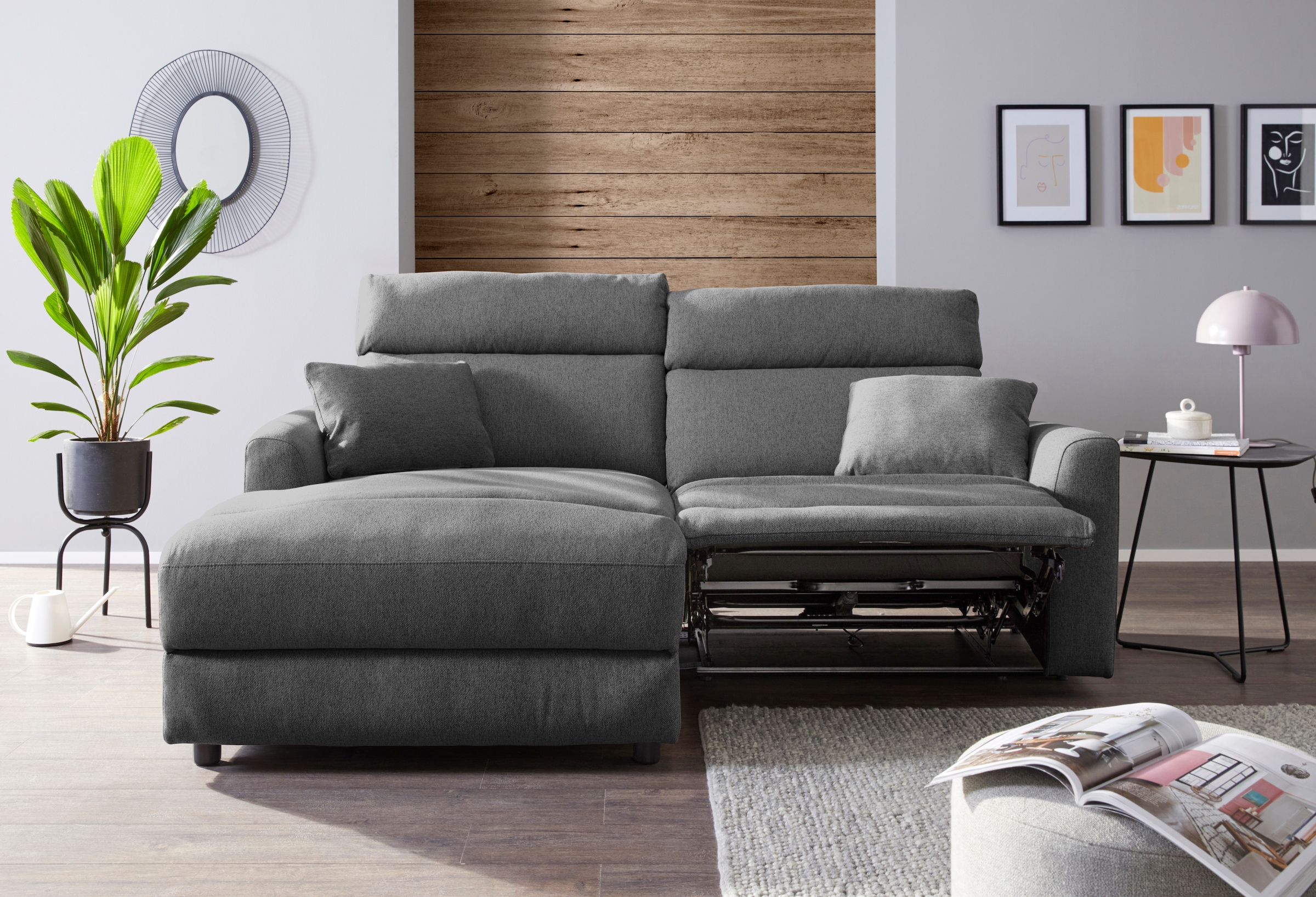 INOSIGN Ecksofa »JENNA, L-Form, 209cm, manuelle u. elektrische Funktion, mit USB A/C,«, Liegefunktion 105°-150°, Federkern, Struktur fein