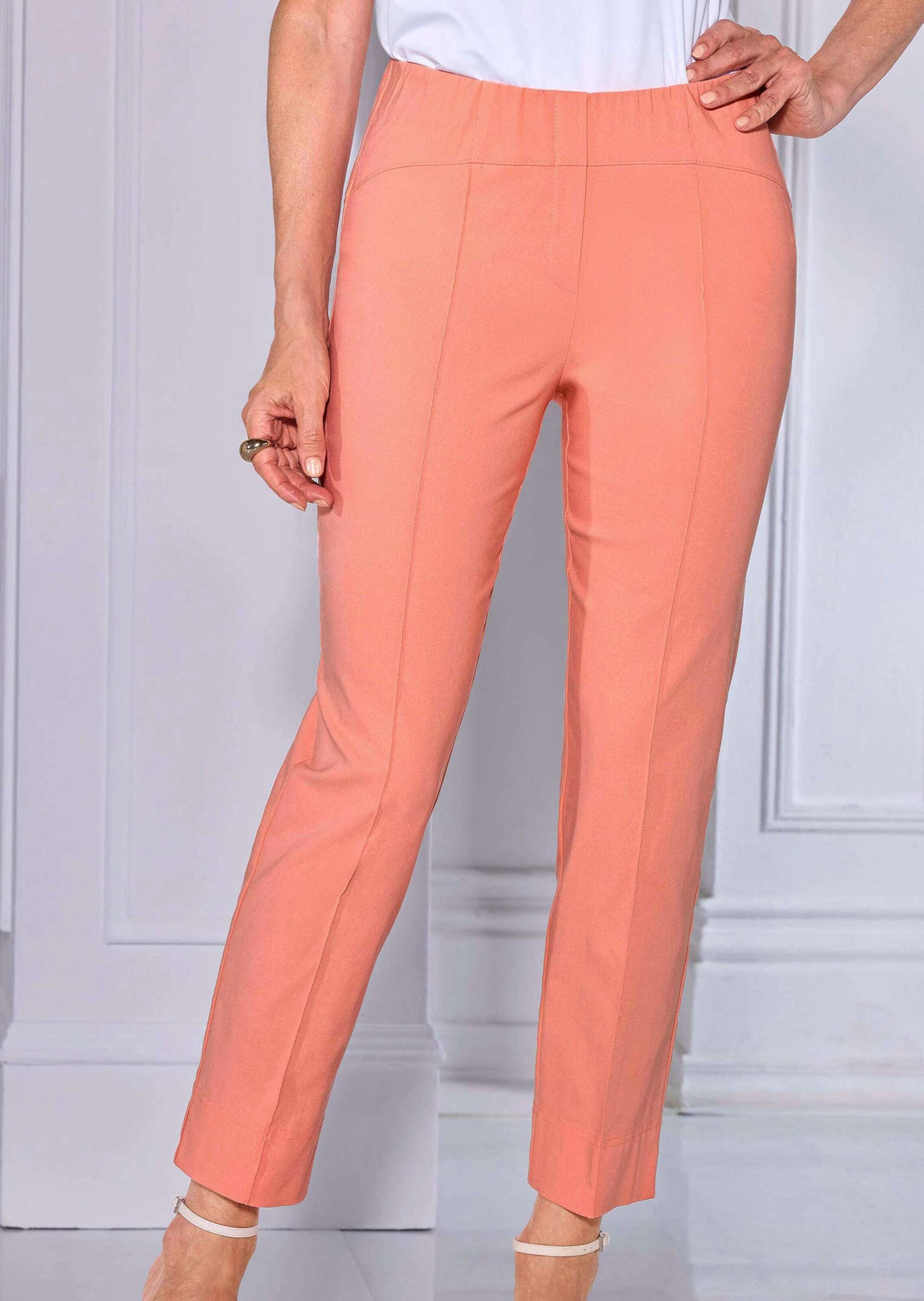 GOLDNER Schlupfhose »Kurzgröße Orange Hose LOUISA mit Biesen«