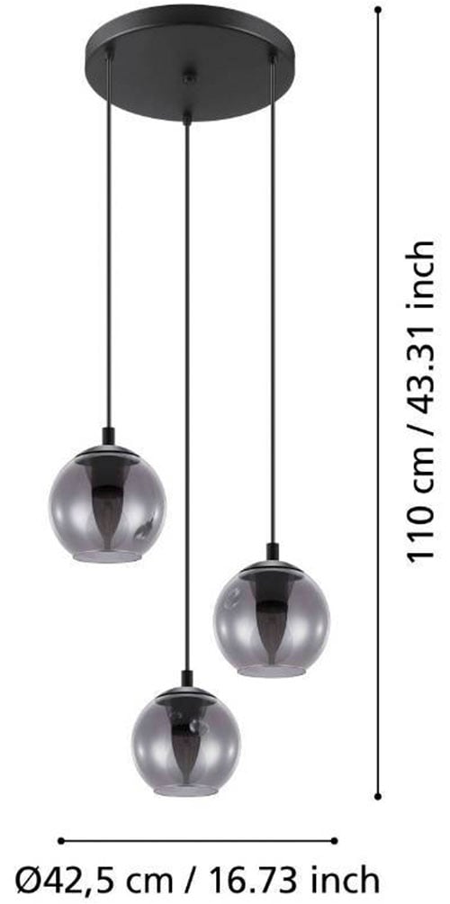 EGLO Pendelleuchte »ARISCANI«, 3 flammig, Leuchtmittel E27 | ohne Leuchtmittel, Lampe für Esstisch, Hängeleuchte, Rauchglas schwarz transparent, E27