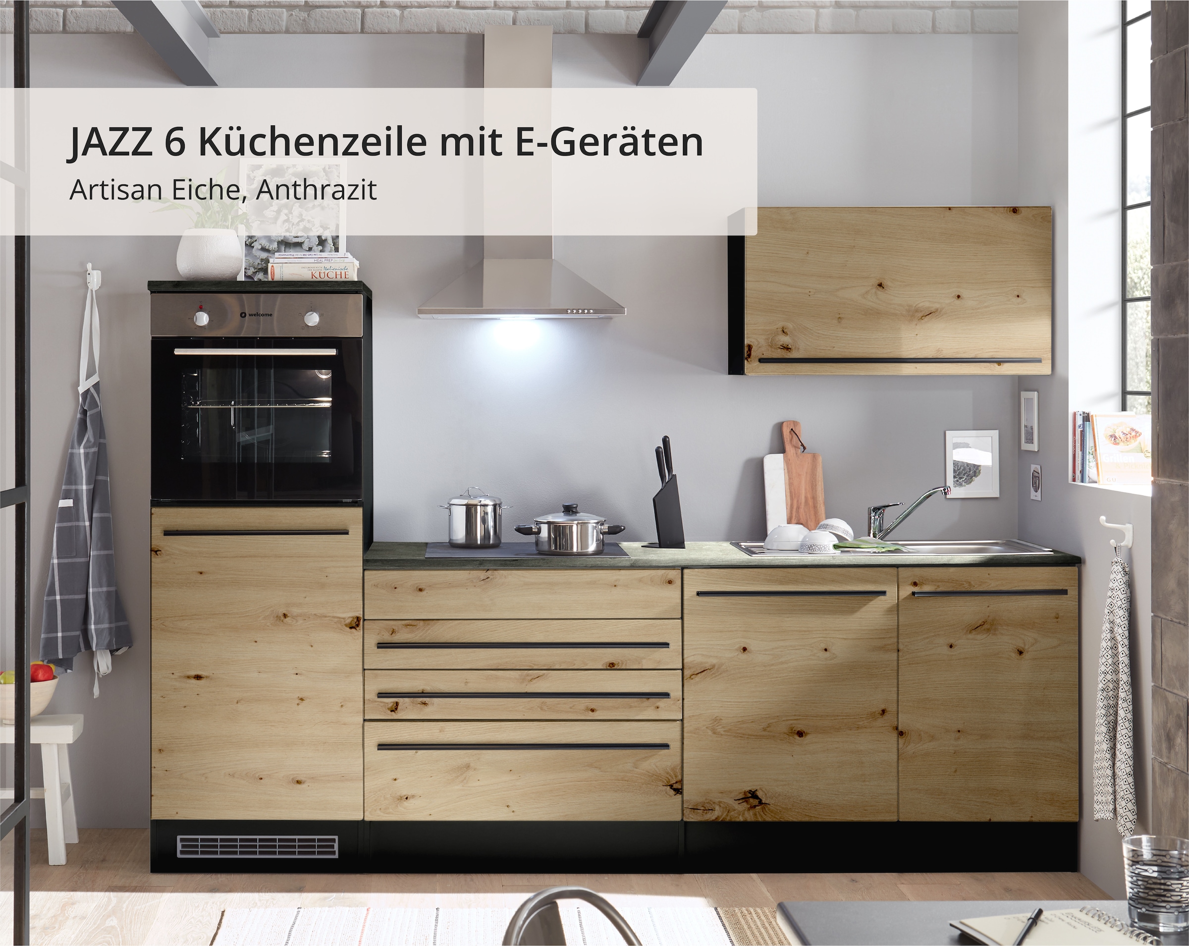BASIC by Balculina Küchenzeile »Jazz«, Breite 260 cm, wahlweise mit E-Geräten