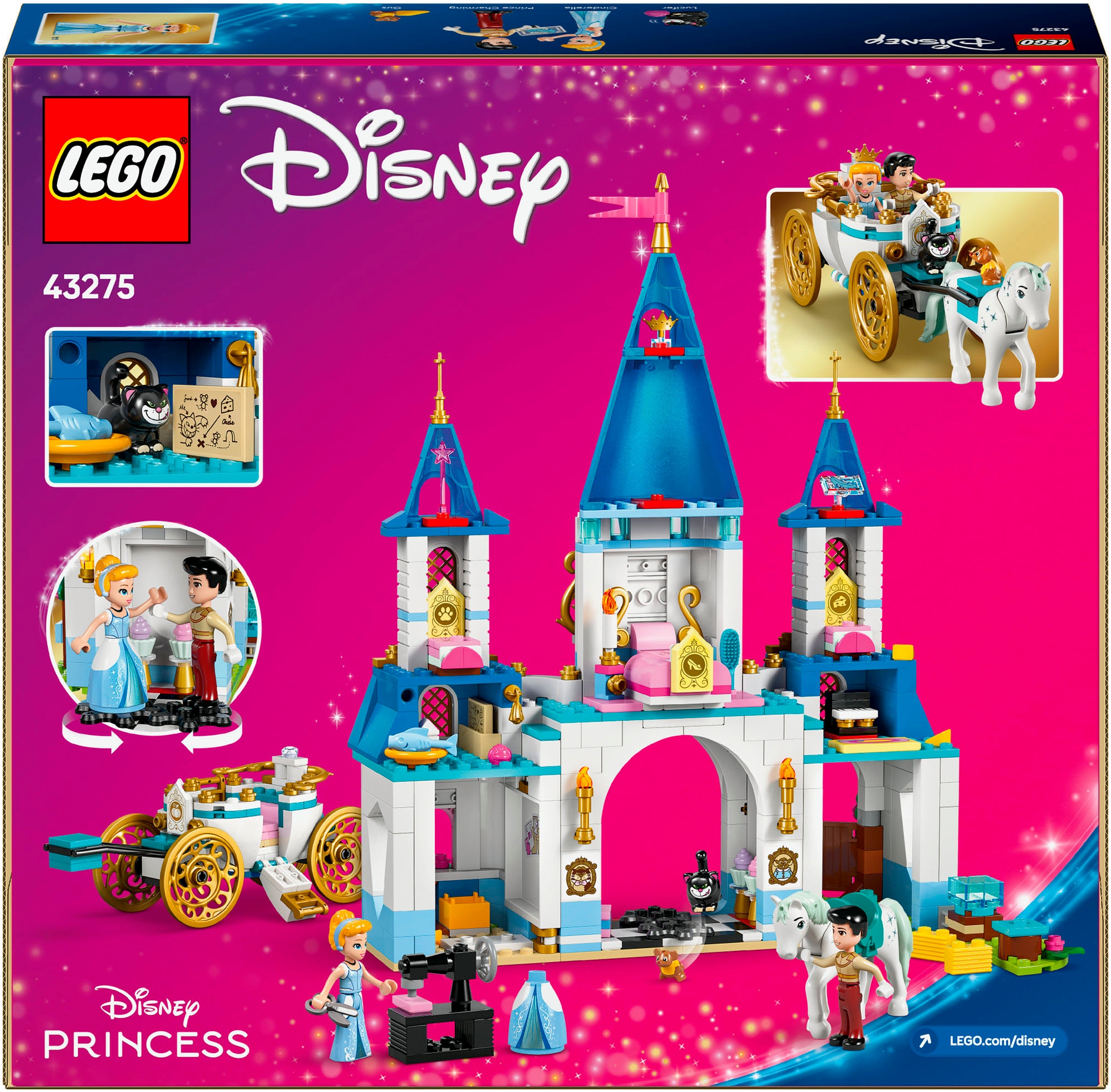 LEGO® Konstruktionsspielsteine »Cinderellas Schloss und Pferdekutsche (43275), LEGO Disney Princess«, (596 St.), Made in Europe