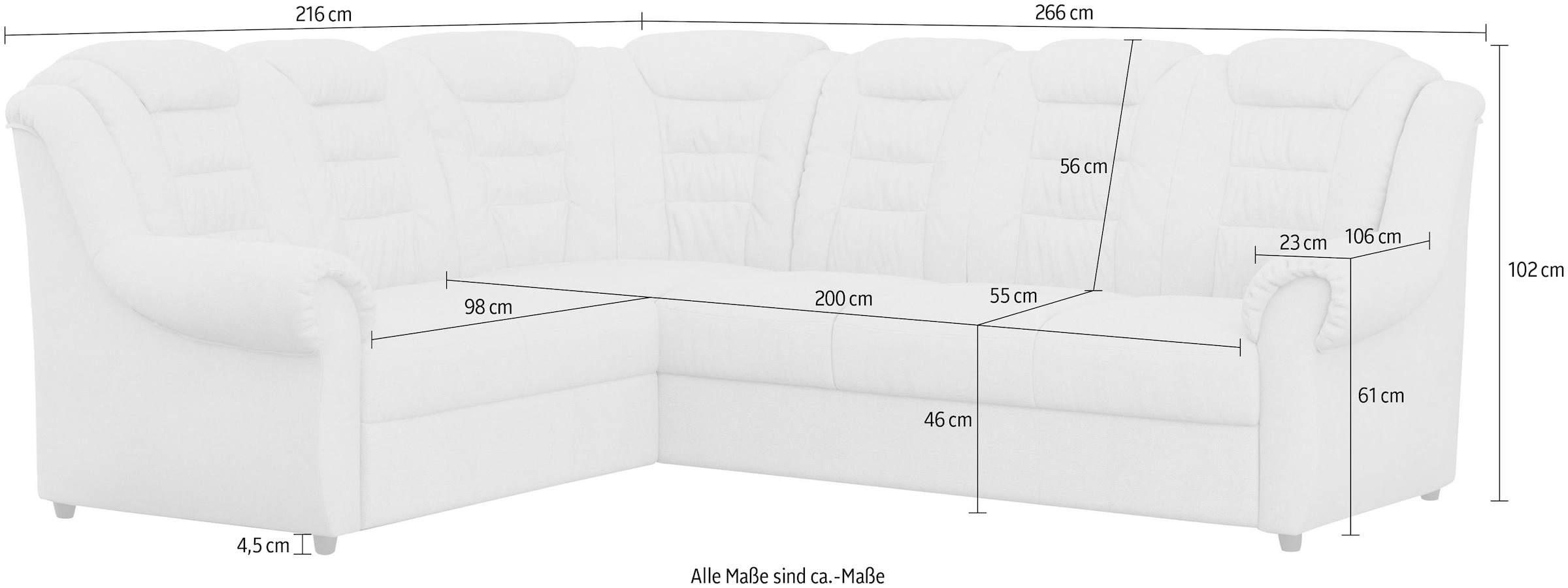 Home affaire Ecksofa »Boston L-Form«, mit hoher Rückenlehne, optional mit Bettfunktion und Stauraum