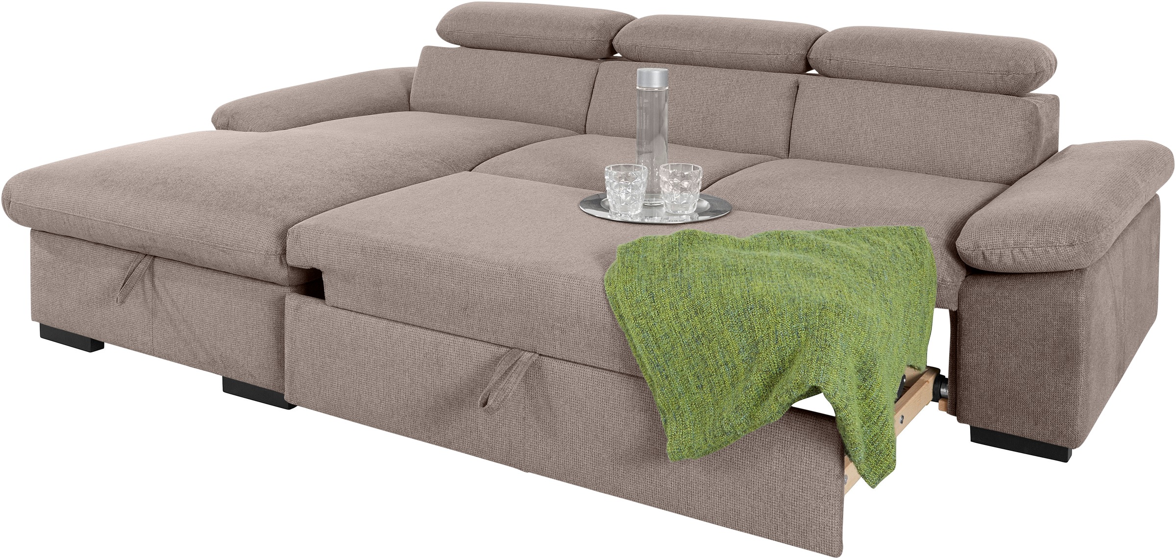 COTTA Ecksofa »Lola L-Form mit Kopfteilfunktion & Hocker«, (Set, mit Hocker), wahlweise mit Bettfunktion, Bettkasten & Armteilverstellung