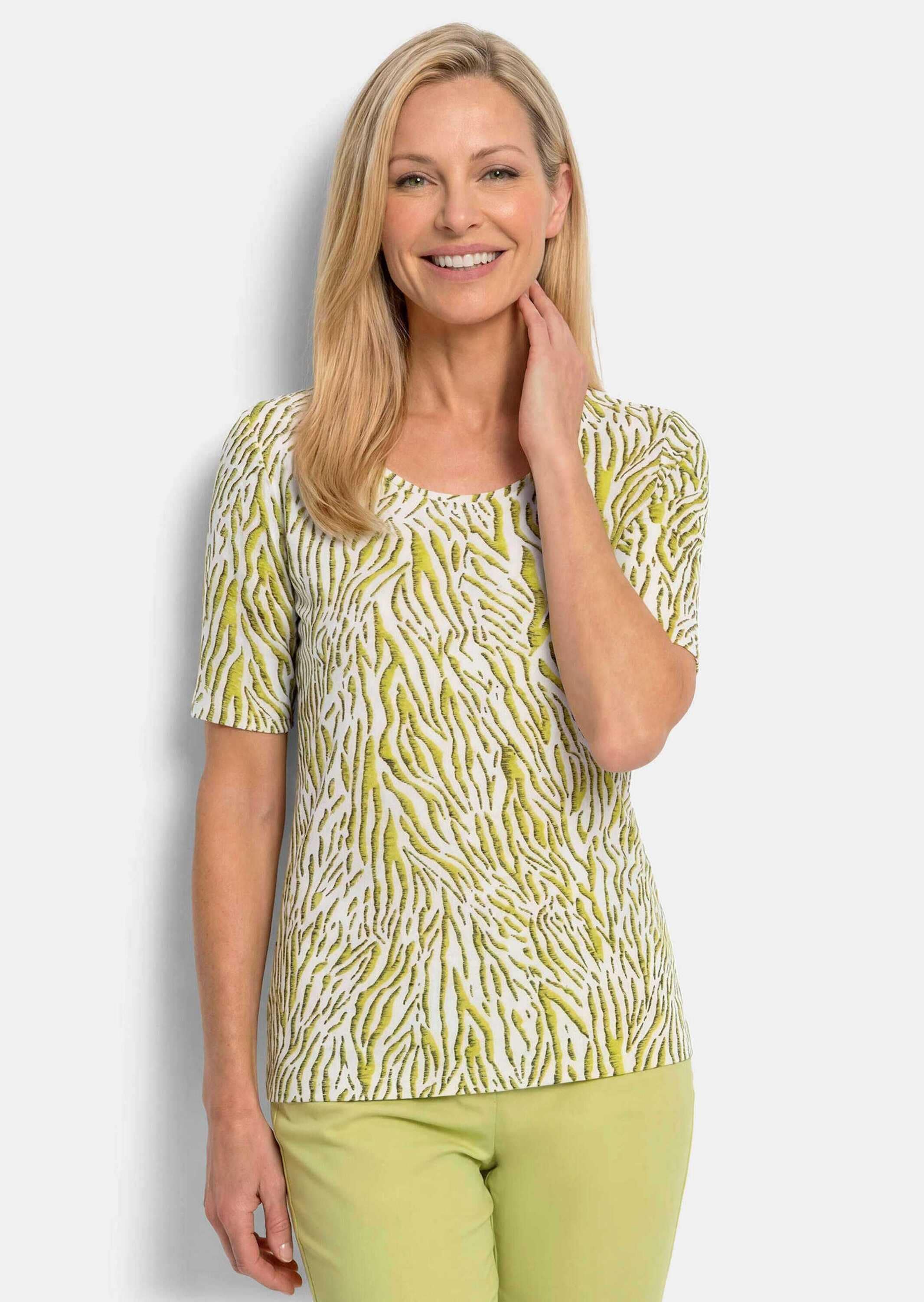GOLDNER Kurzarmshirt »Viskoseshirt mit Zebramuster« stretchbequemer Viskosejersey