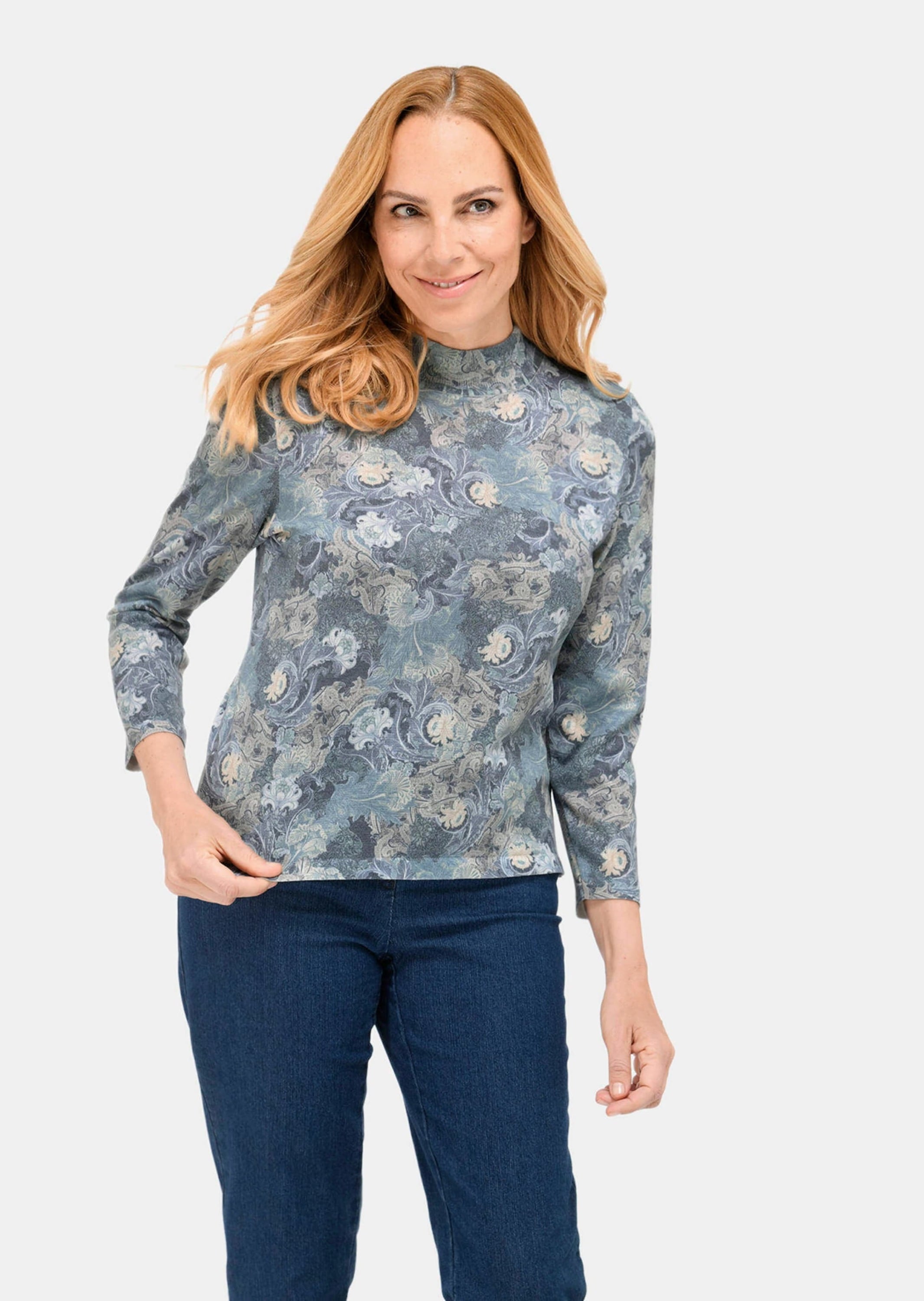 GOLDNER Rundhalspullover »Floraler Strickpullover mit Stehkragen« hoher Baumwollanteil