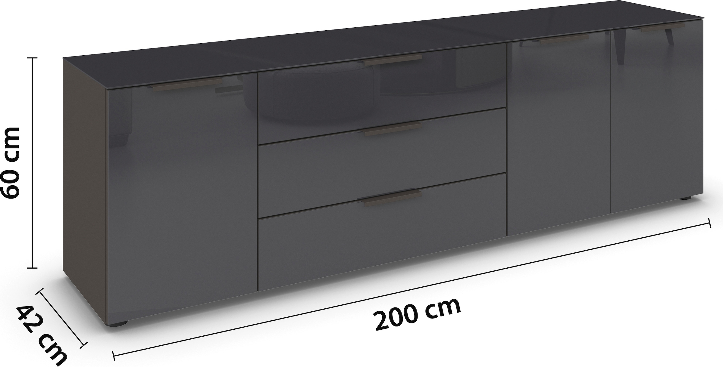 rauch Kombikommode »Kommode Türkommode Sideboard Kombikommode FLIPP mit Glasfront« Breite 200 cm mit 2 Einlegeböden,  3-türig, 3 Schubladen, Soft-Close-Funktion, Oberboden und Front Glas