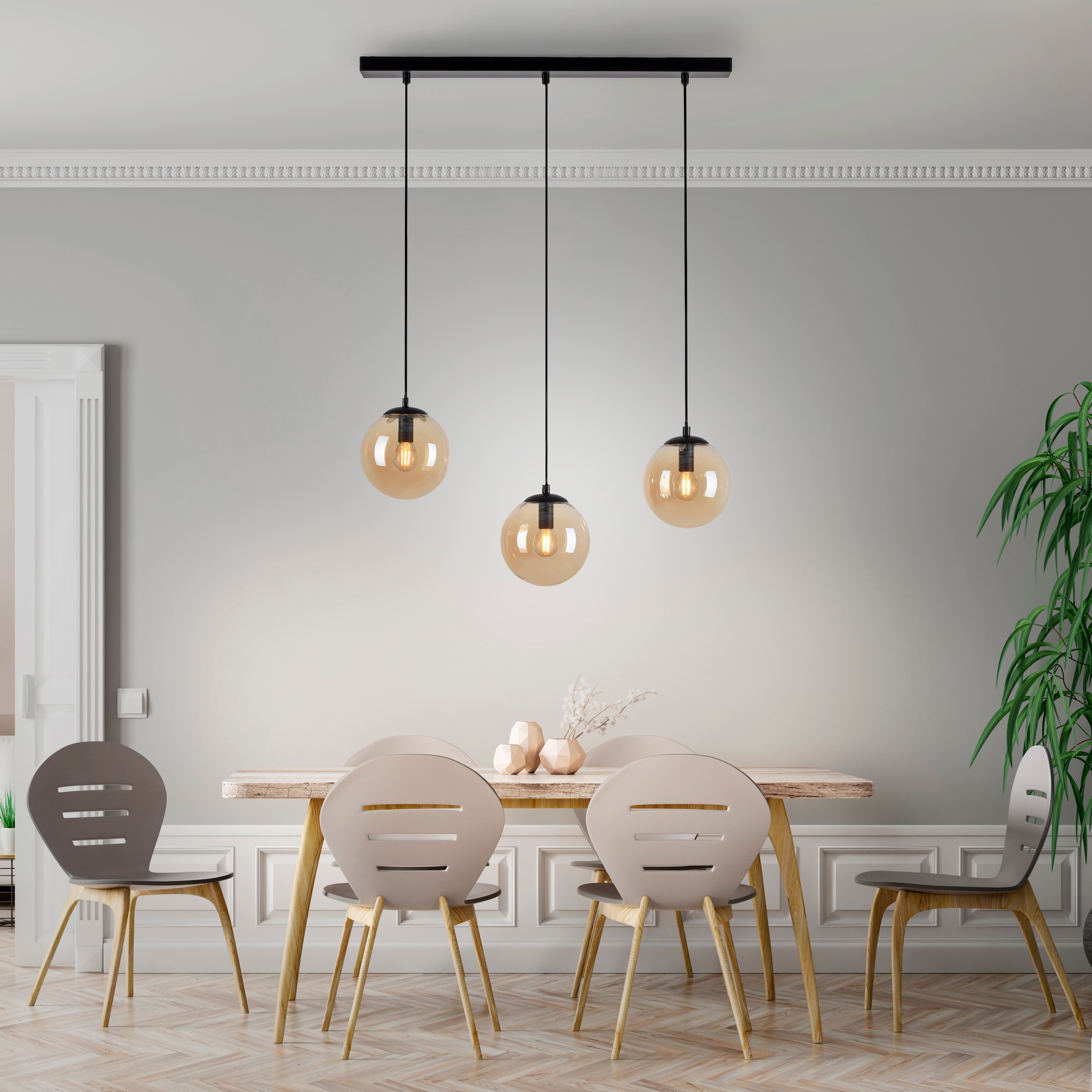 my home Pendelleuchte »Nymölla« E14 Hängeleuchte mit großen Glaskugeln, amberfarben oder opal matt weiß