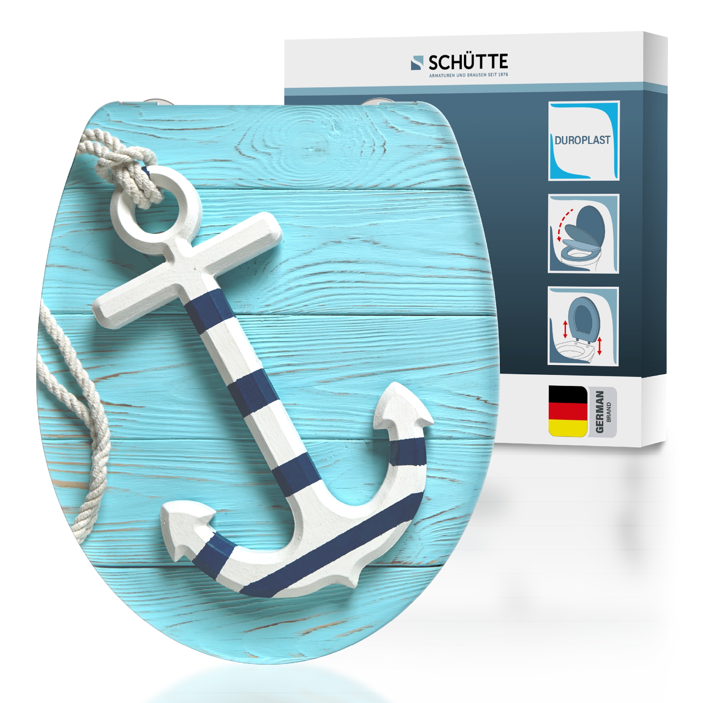 Schütte WC-Sitz "ANCHOR" Toilettendeckel, Absenkautomatik, Schnellverschluss, O-Form, bis 175kg