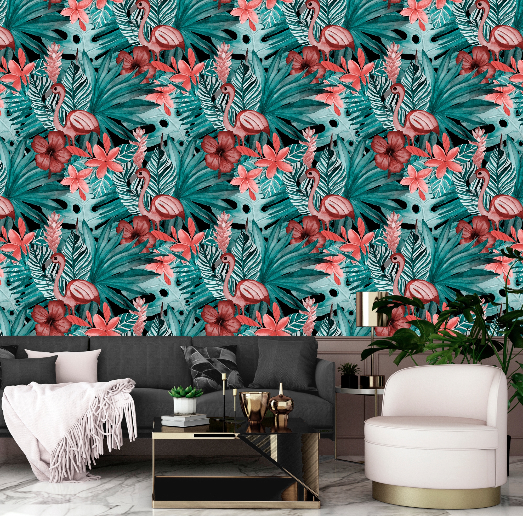 queence Vinyltapete »Lou«, bedruckt-Motiv-botanisch-floral-gemustert-natürlich, 90x250cm, selbstklebend, kinderleichte Anbringung, Sticker