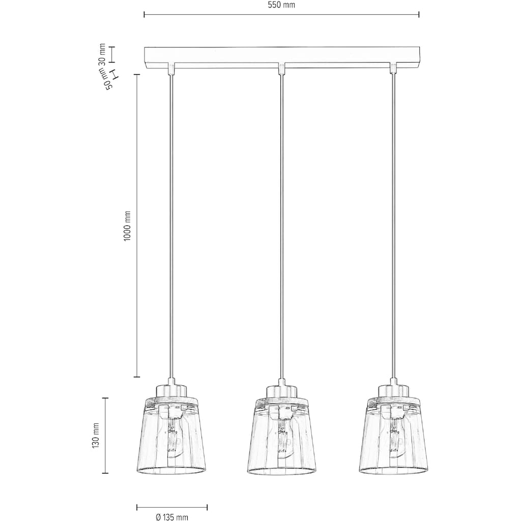 Home affaire Pendelleuchte »Warnemünde, Made in Europe«, 3 flammig-flammig, Schirm aus Rauchglas, mit Dekor aus Eichenholz, mit FSC®-Zertifikat