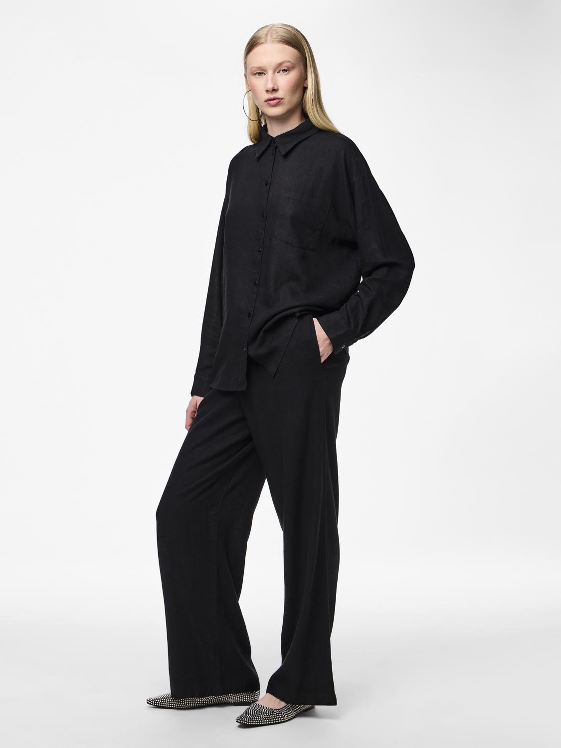 pieces Hemdbluse »PCPIA LS LOOSE SHIRT WVN NOOS«, mit Leinen