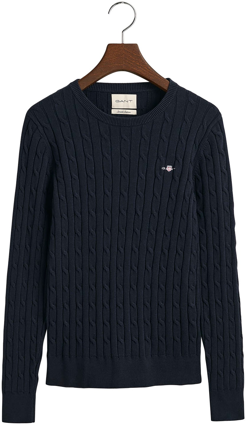 Gant Strickpullover »STRETCH COTTON CABLE C-NECK«, mit Logostickerei auf der Brust