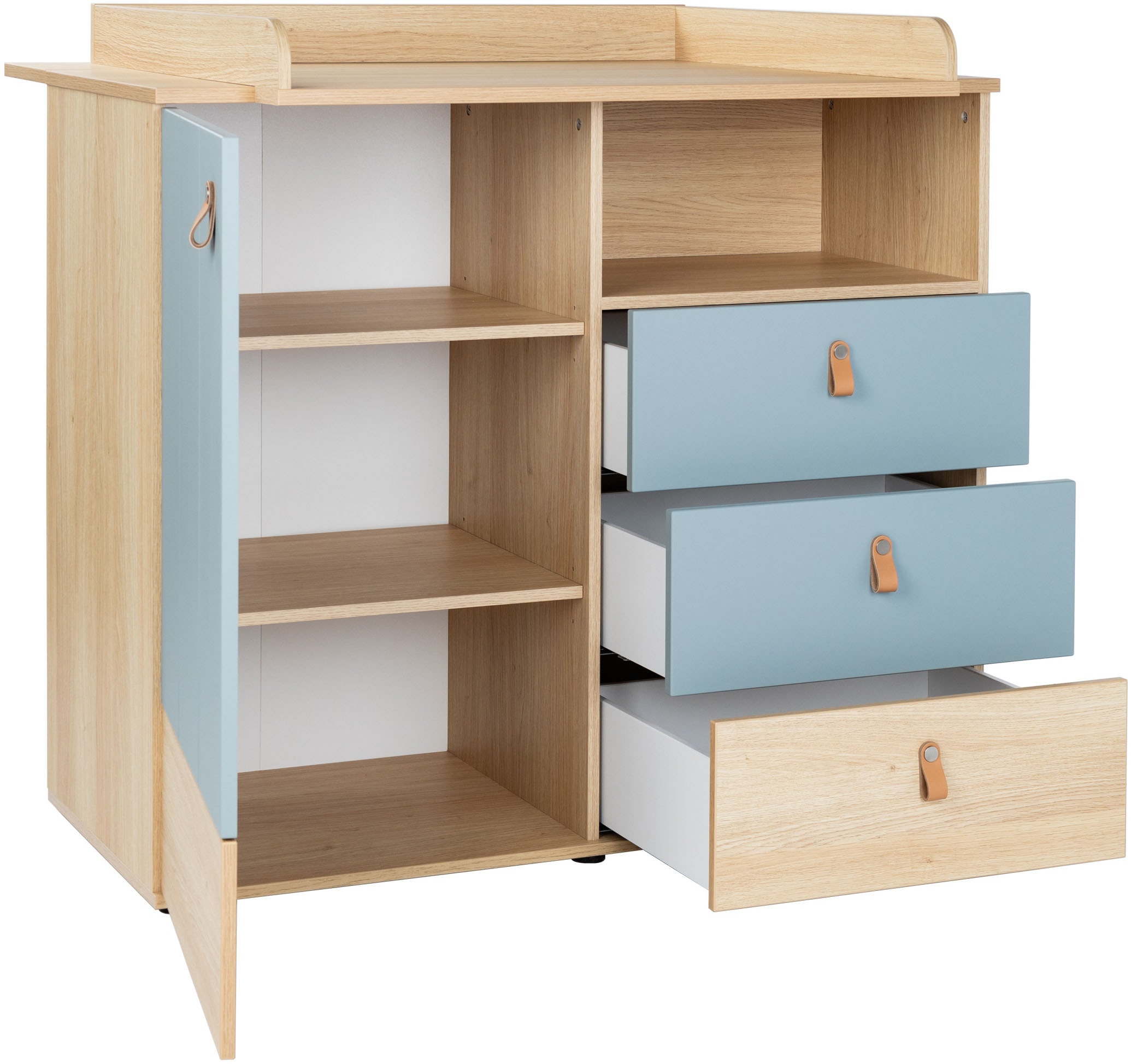 arthur berndt Babyzimmer-Komplettset »Babyzimmer-Set »Roofy« 3-teilig mit 2-türigem Kleiderschrank«, (Set, 3 tlg., Babymöbel-Set »Roofy« Kleiderschrank,Kinderbett+Wickelkommode)