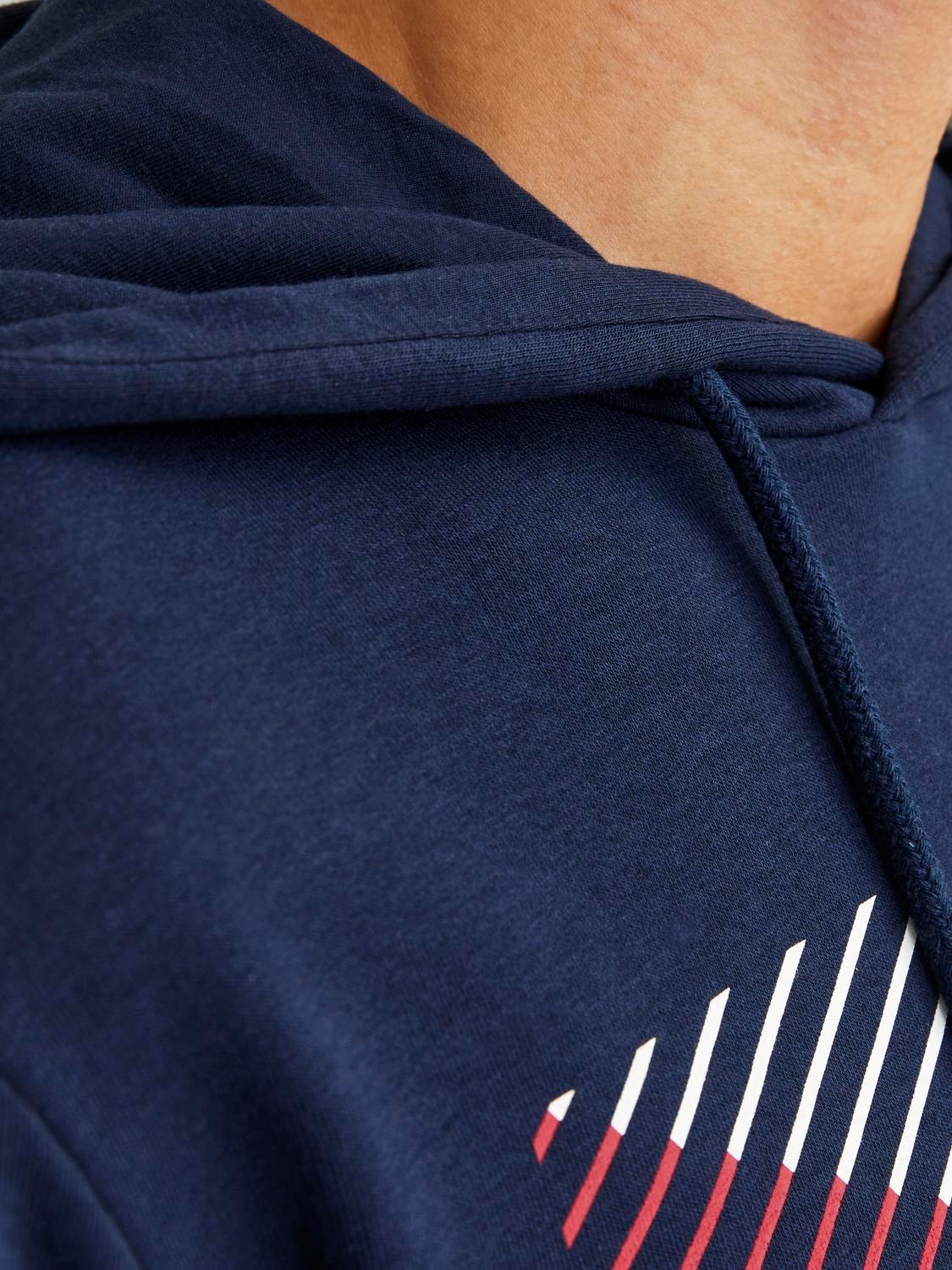 Jack & Jones Hoodie »JJCYRUS SWEAT HOOD: Komfortable Baumwollmischung mit coolem Gummidruck«, (Lässiger Hoodie: Basic Schnitt & peppiger Aufdruck), Vielseitiges Sweatshirt: Angenehme Sweatware