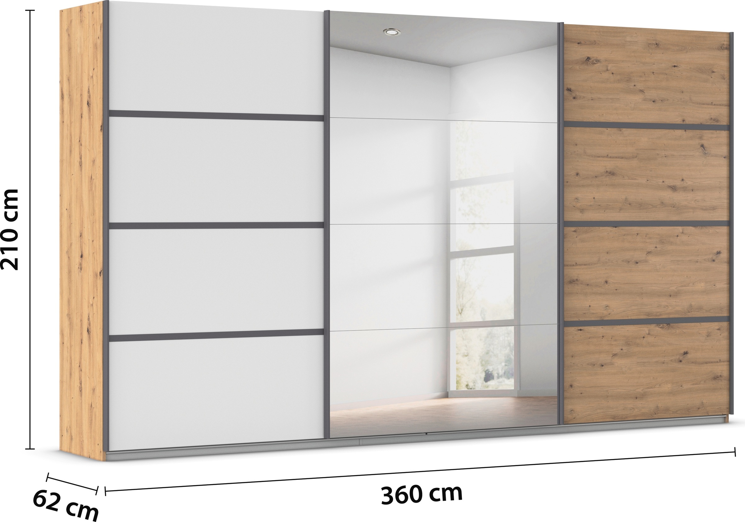rauch Kleiderschrank »Schwebetürenschrank OTTO´s Choice Garderobe Schrank TOP ANGEBOT Avola«, (in 3 verschiedenen Ausstattungen BASIC/CLASSIC/PREMIUM inkl. Spiegel), mit eleganten Zierleisten in Chrom, Schwarz oder Weiß MADE IN GERMANY