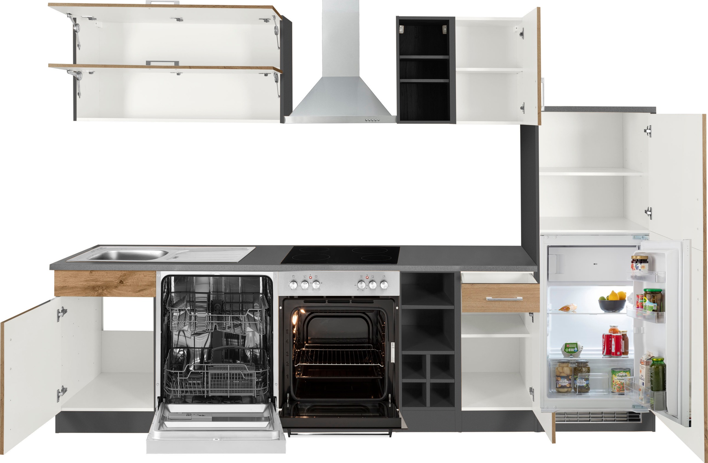 KOCHSTATION Küchenzeile »KS-Colmar« mit E-Geräten, Breite 300 cm
