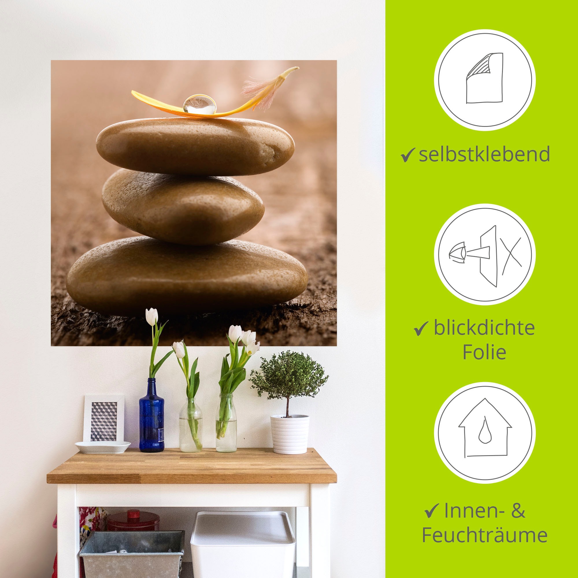 Artland Wandbild »Massagesteinen auf hölzernem Untergrund«, Zen, (1 St.), als Leinwandbild, Wandaufkleber in verschied. Größen