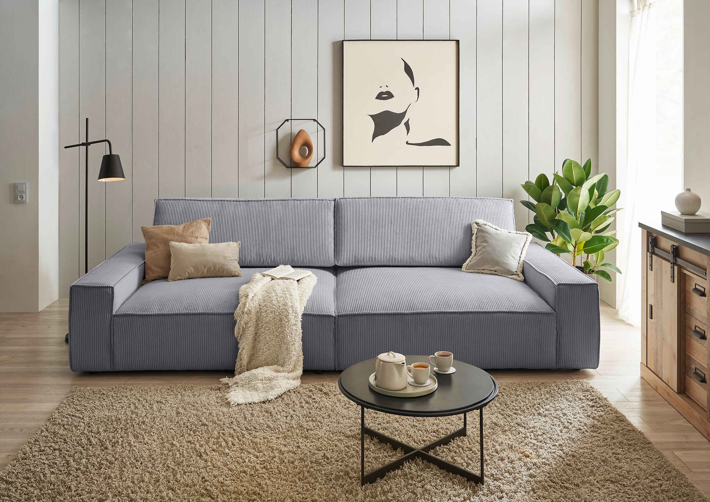 Home affaire Big-Sofa »NEU: SHERWOOD XXL, Big-Sofa (316cm), extra tiefe Sitzfläche 95 cm«, bequemer Sitzkomfort, Cord u. Leinenoptik, Kedernaht